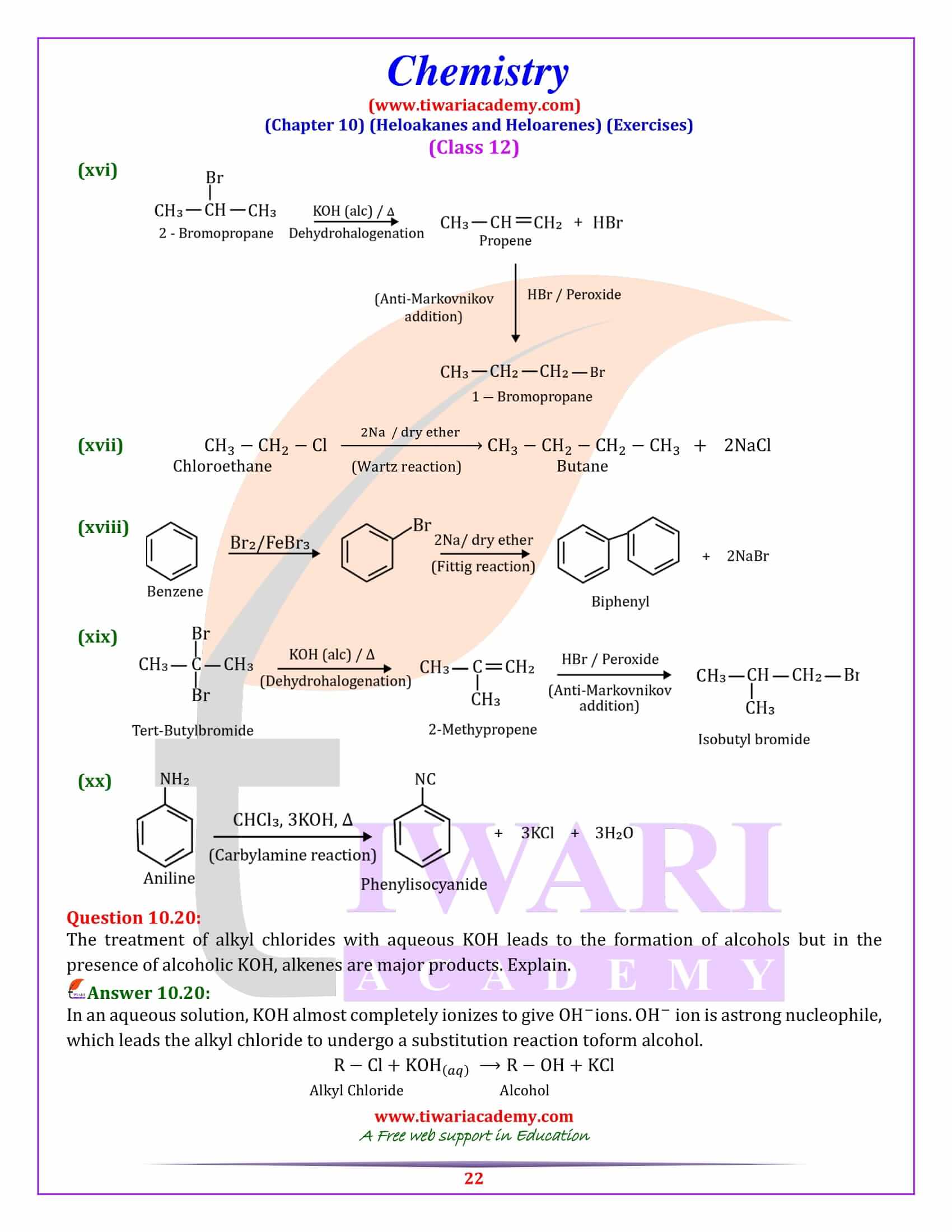 NCERT Solutions For Class 12 Chemistry Chapter 10 Haloalkane Haloarene