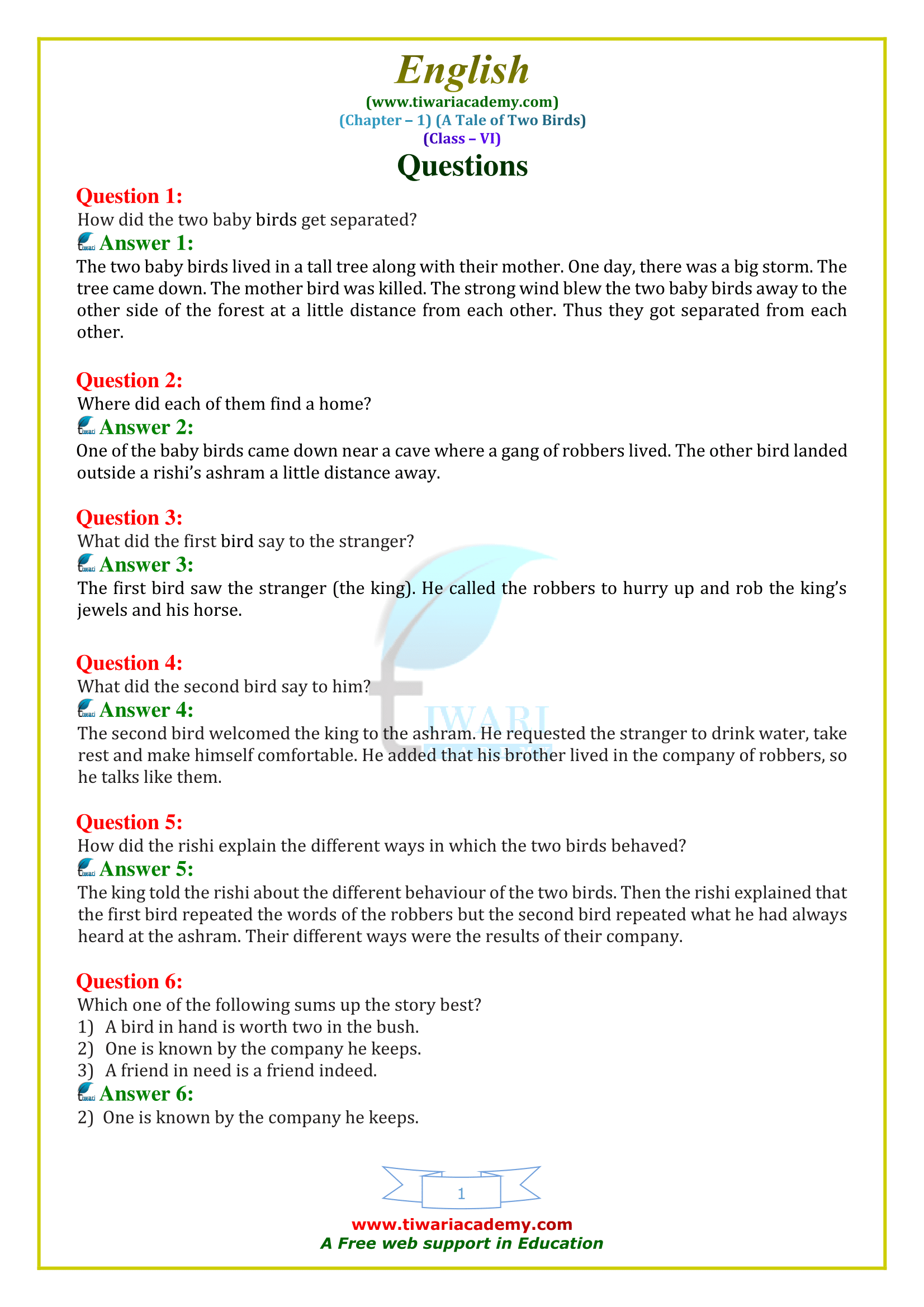 ncert class 6 english holiday homework