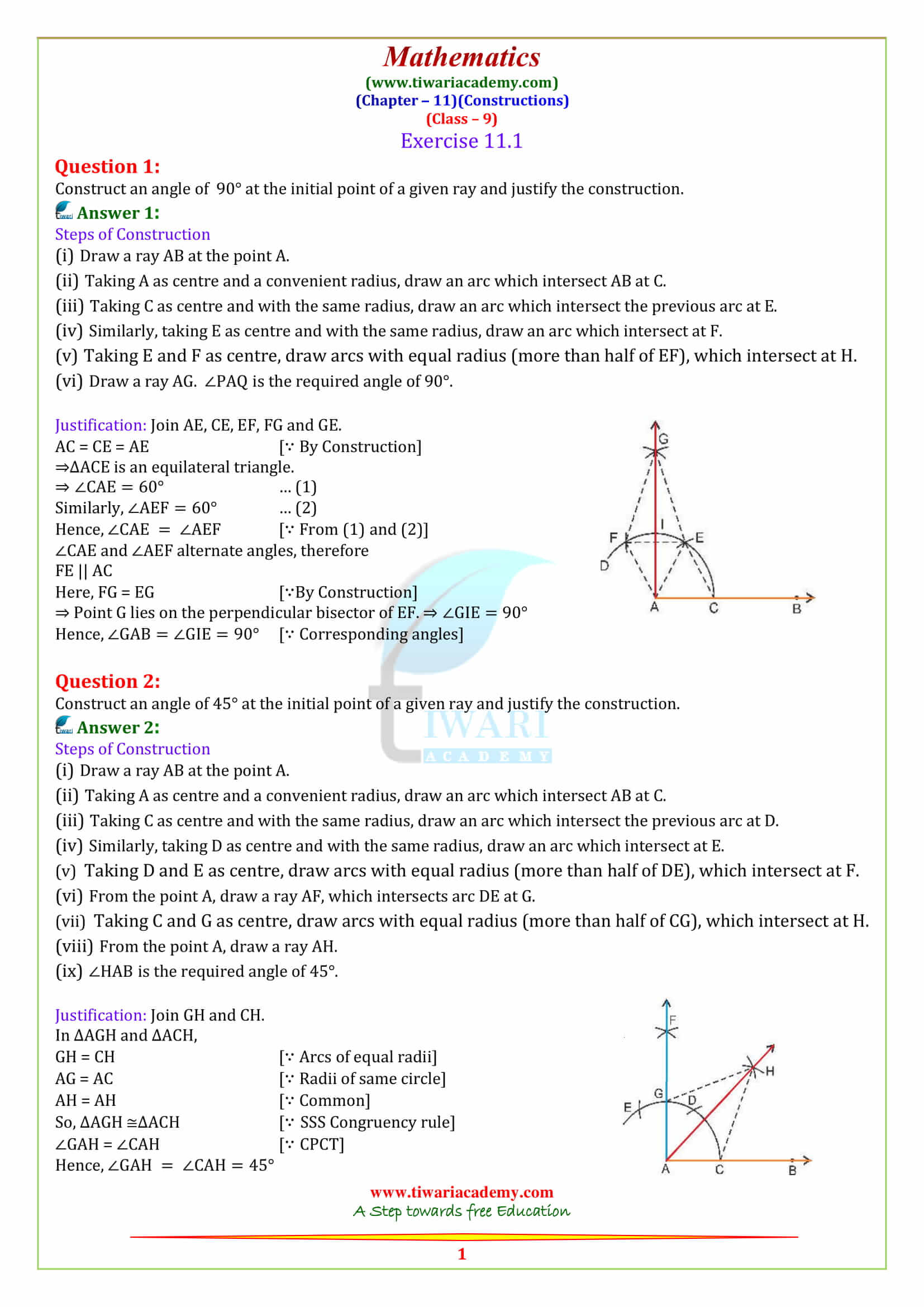NCERT Solutions for Class 9 Maths Chapter 11 Constructions