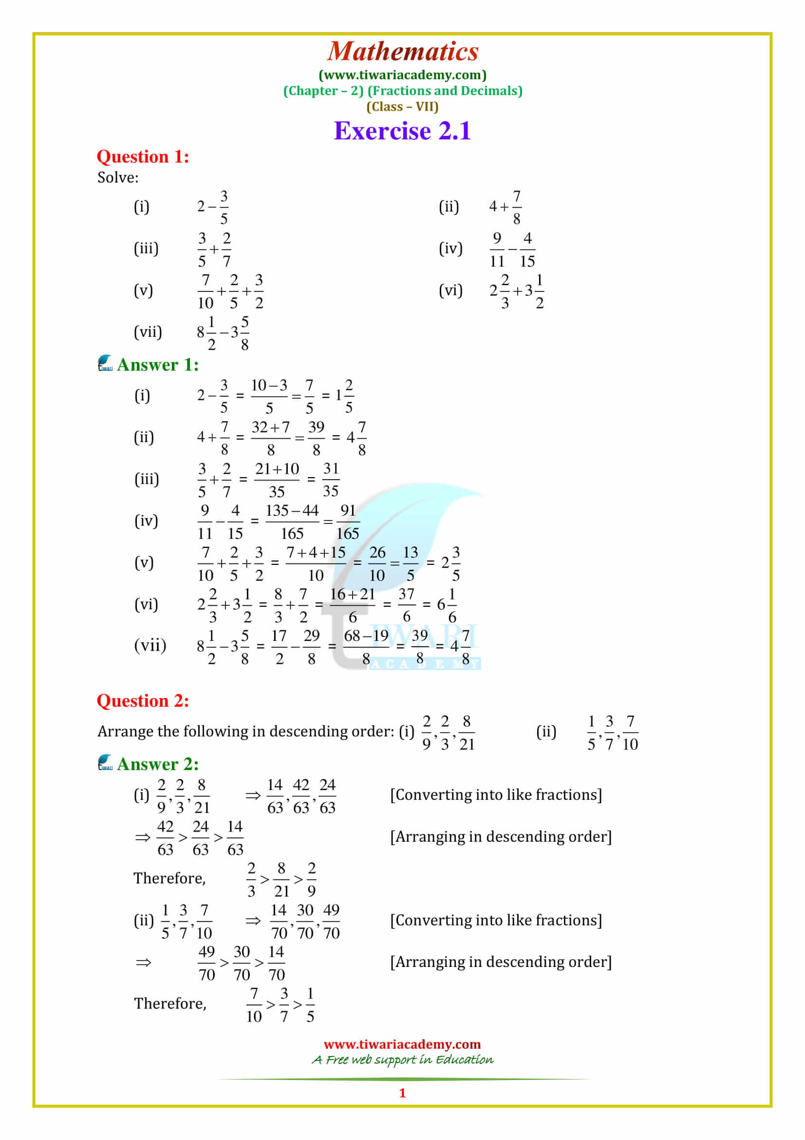 Class 2 Maths Chapter 1 Worksheet With Answers
