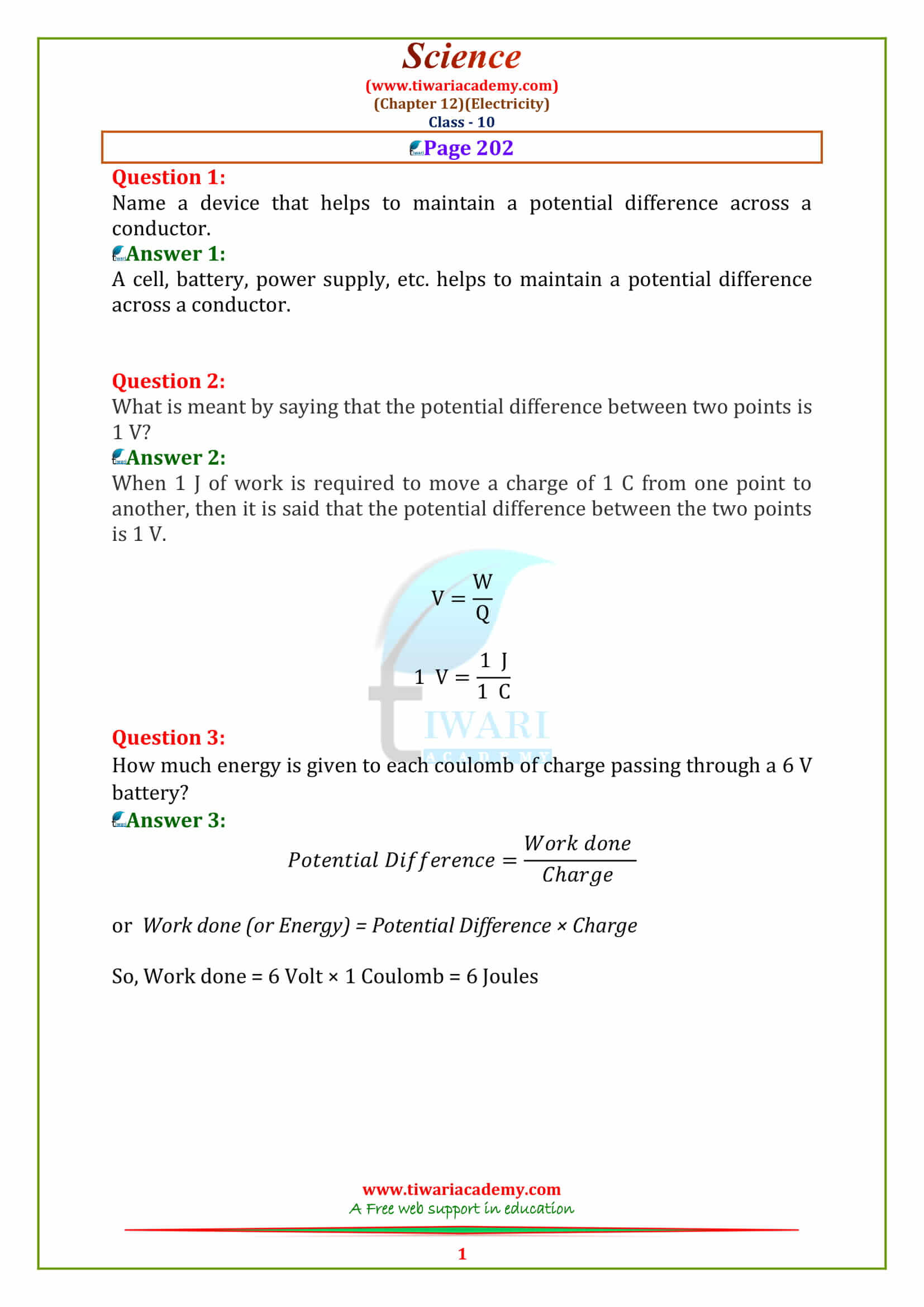 NCERT Solutions For Class 10 Science Chapter 12 Electricity