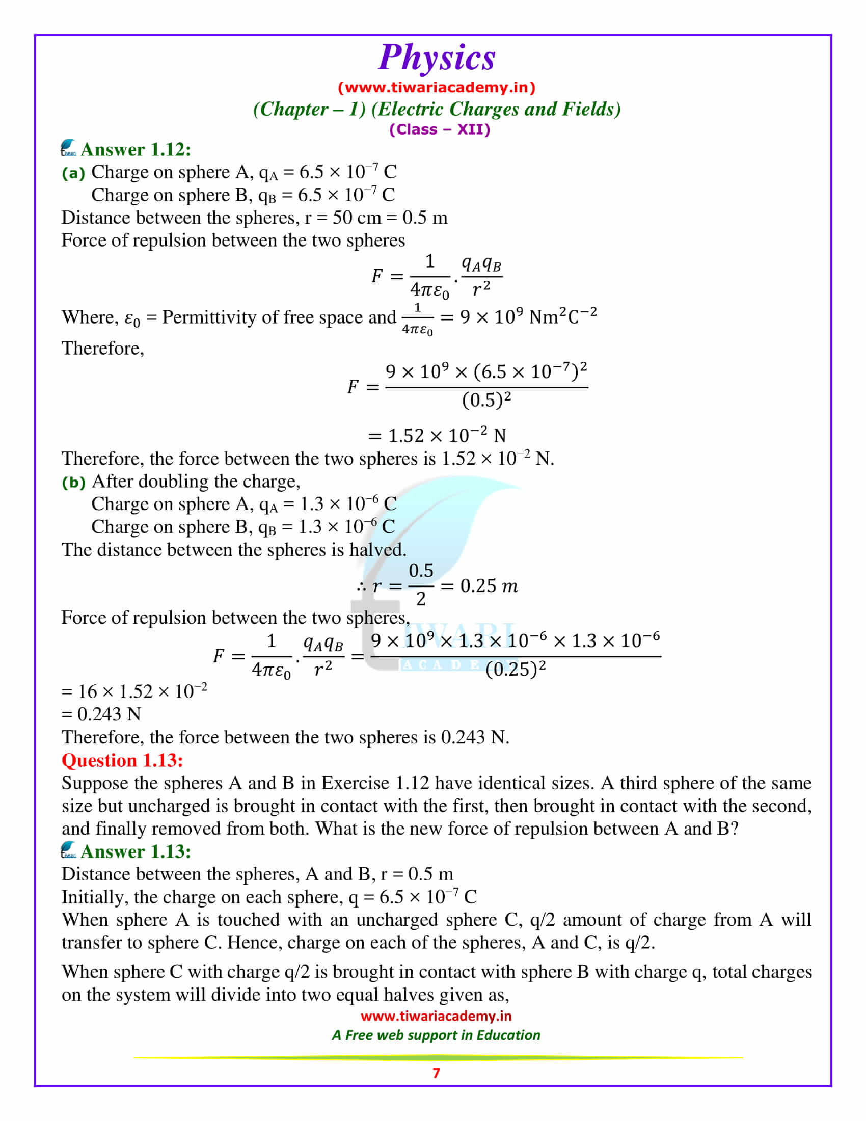 NCERT Solutions For Class 12 Physics Chapter 1 In Hindi And English