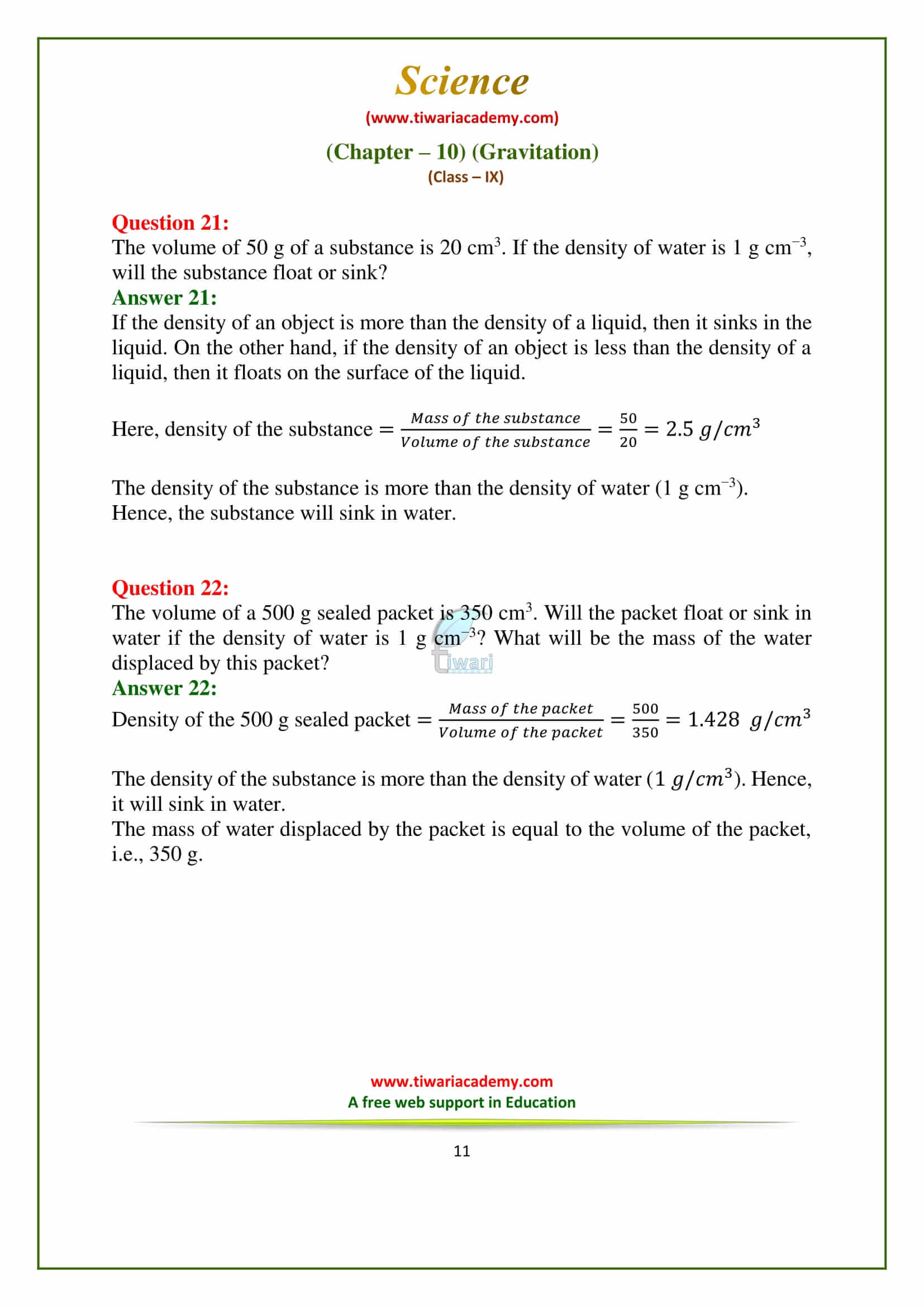 NCERT Solutions Class 9 Science Chapter 10 Gravitation