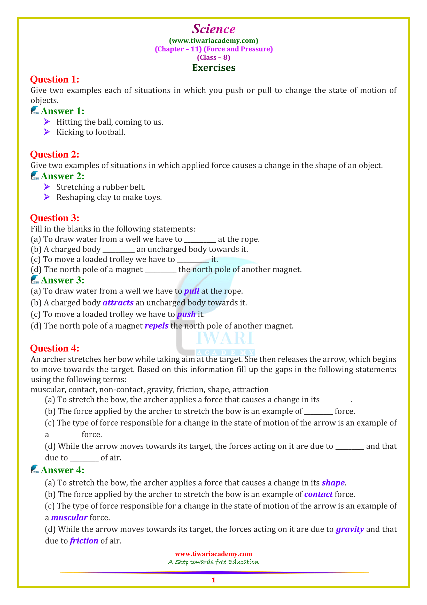 homework for class 8 science