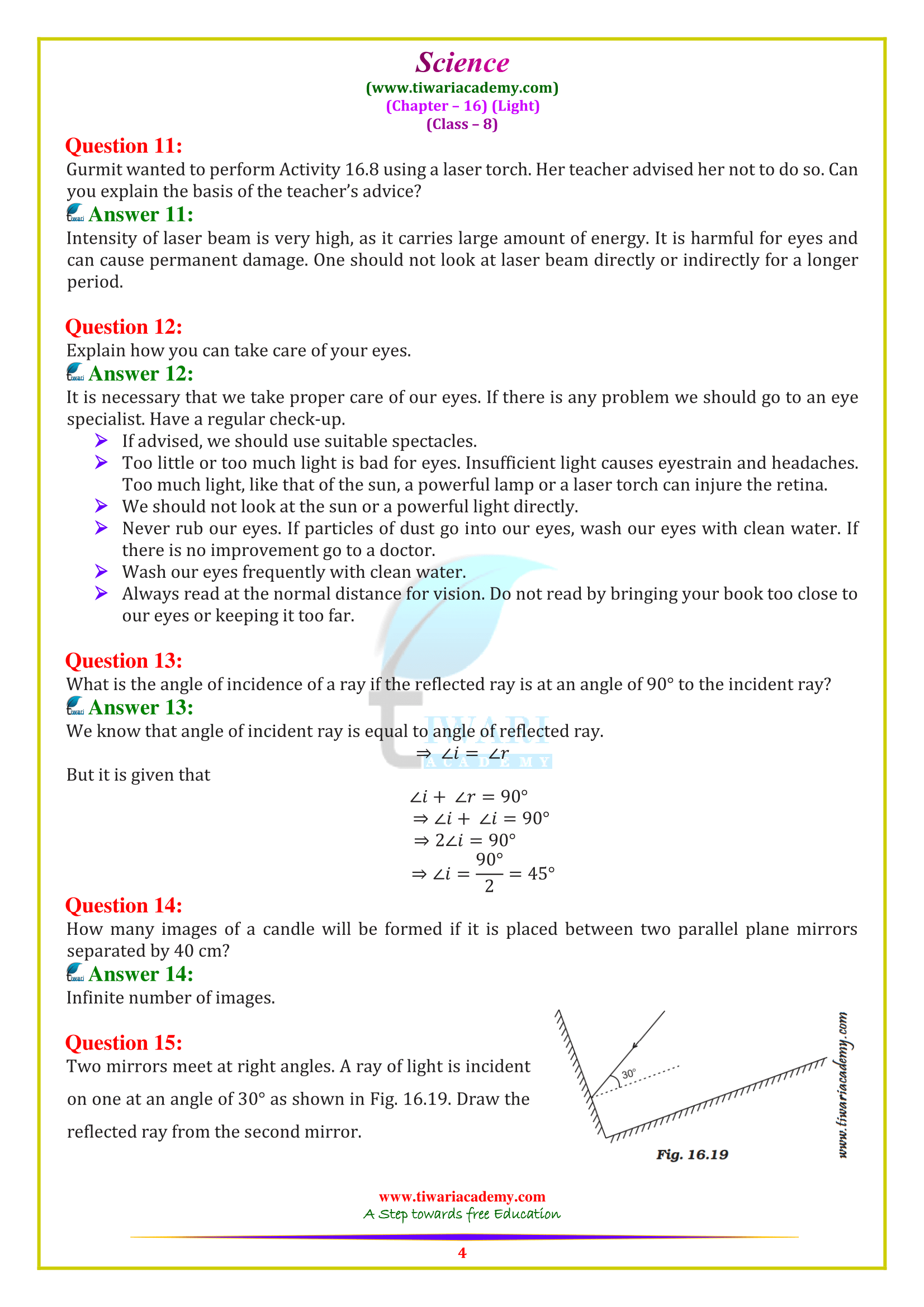 Ncert Solutions For Class 8 Science Chapter 16 Light In Pdf 2022 23 4691