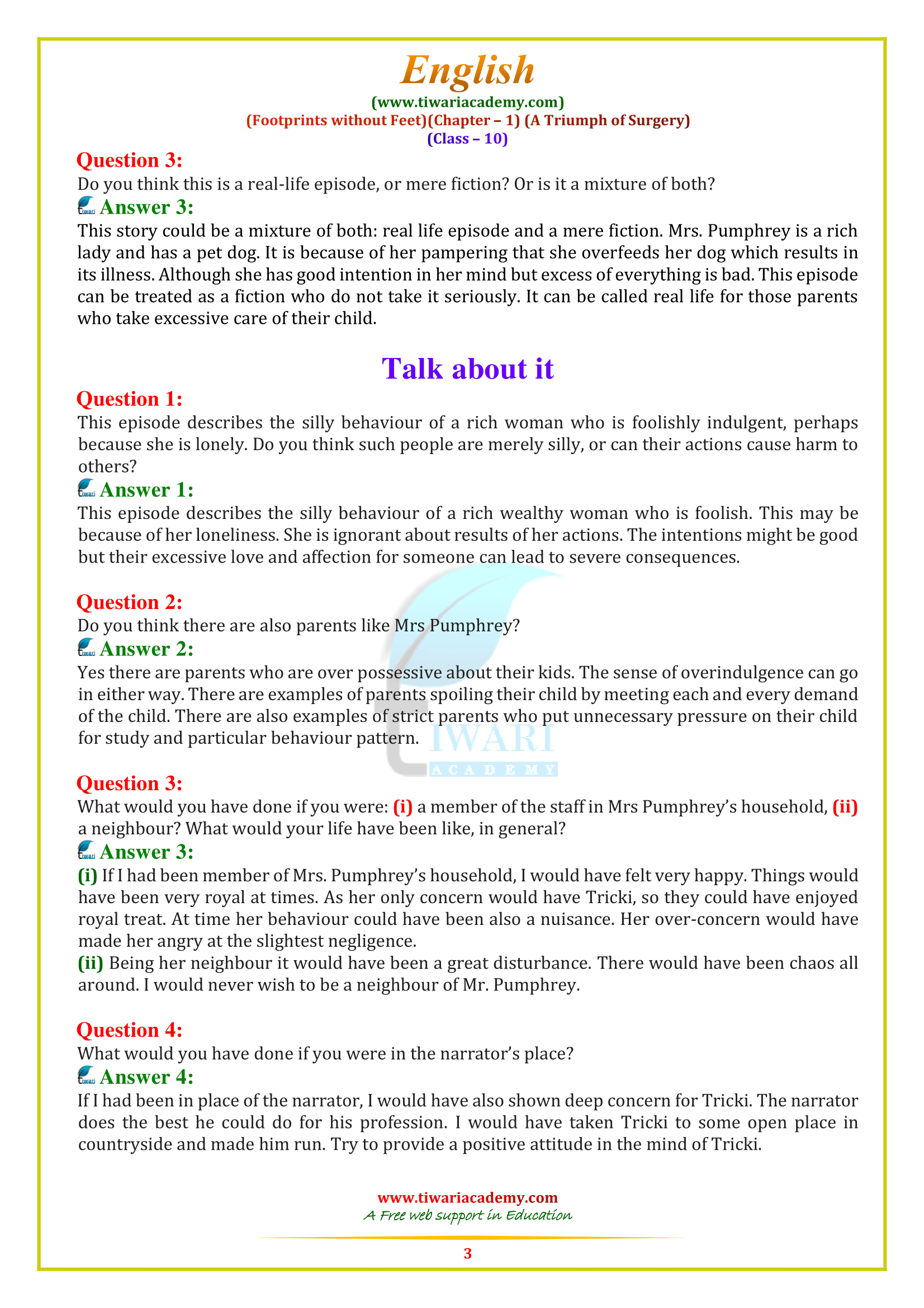 Class 10 English Supplementary Chapter 1 Summary