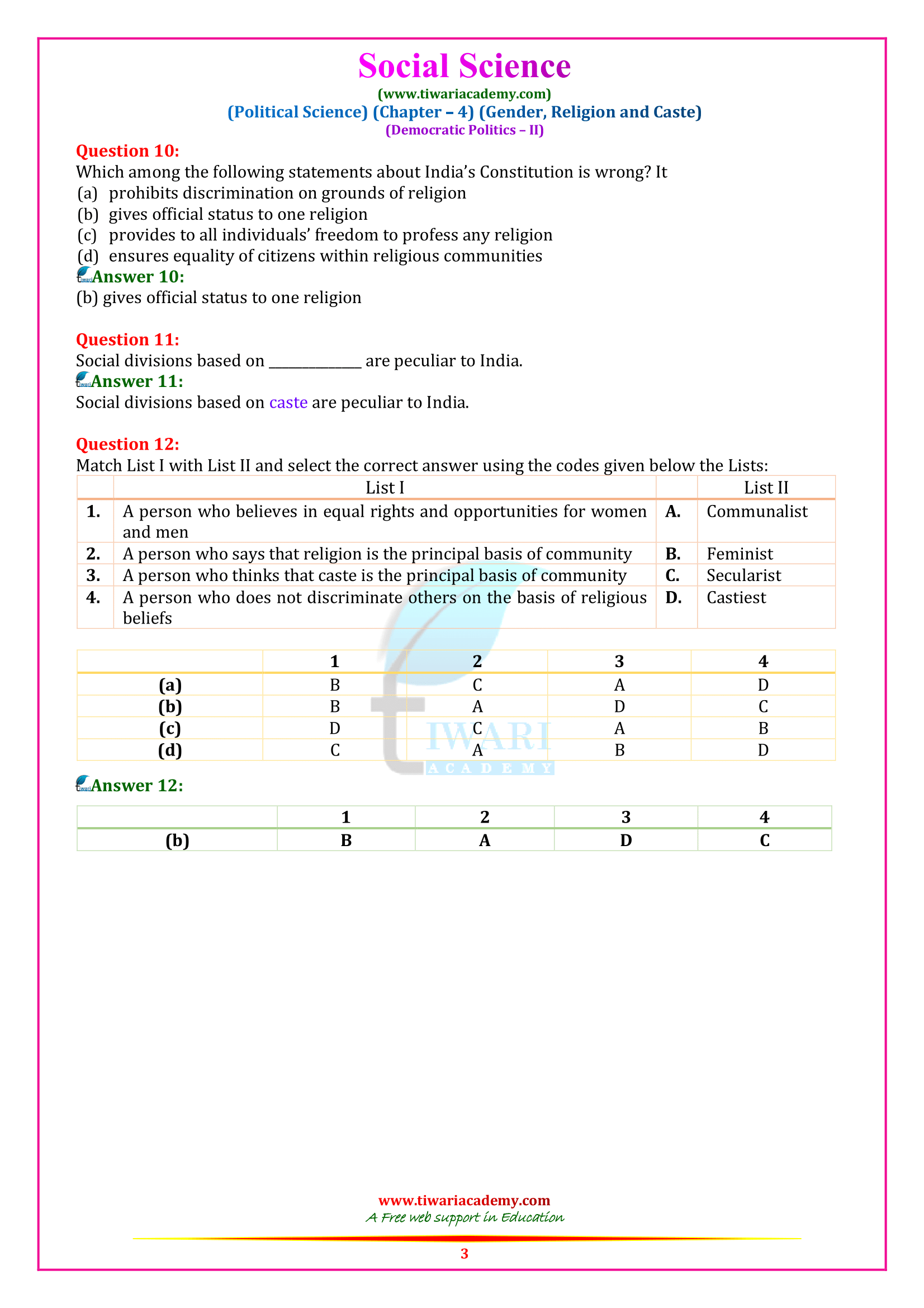 NCERT Solutions For Class 10 Civics Chapter 4 In PDF For 2022-23