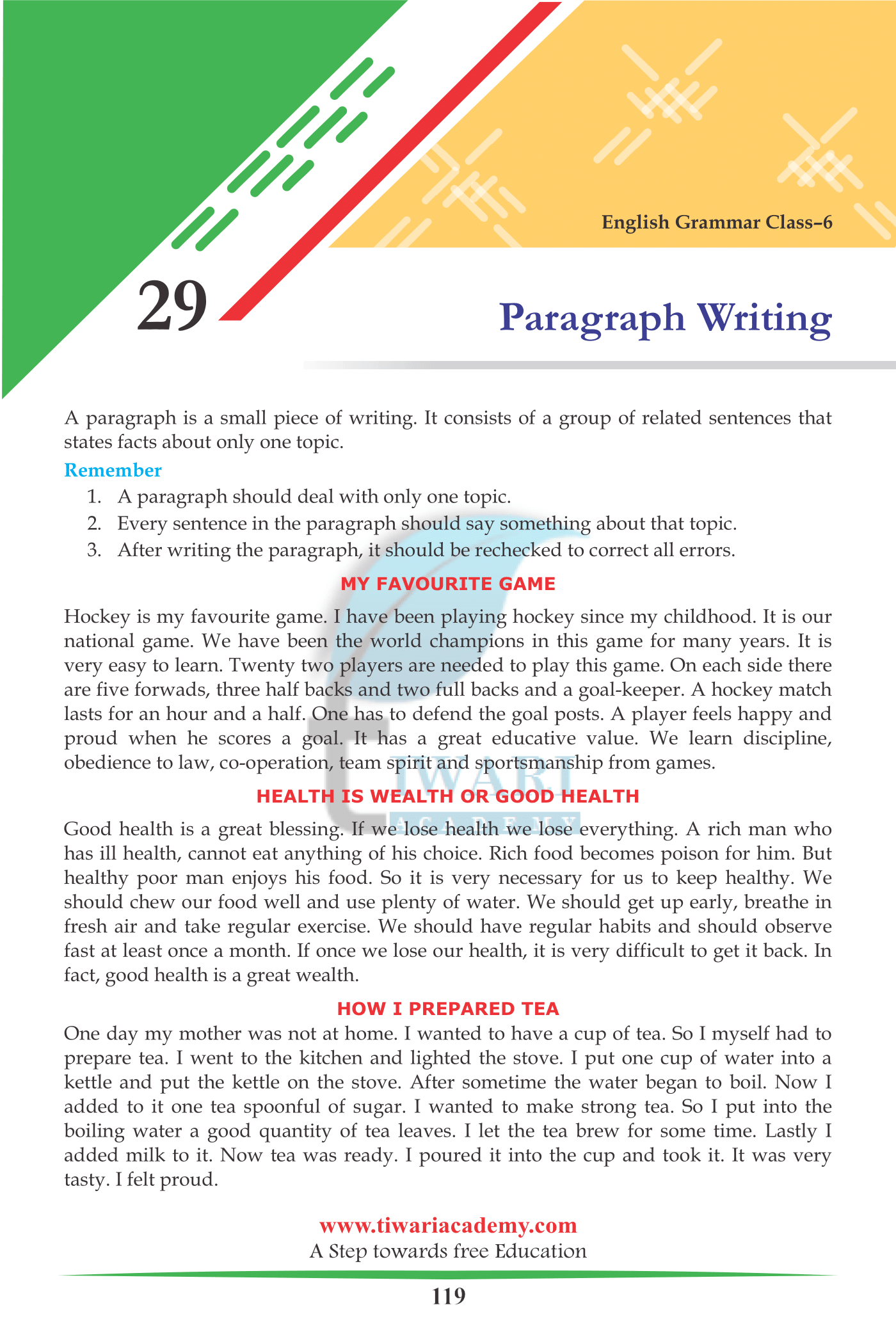 Paragraph Writing Topics For Class 6 In English