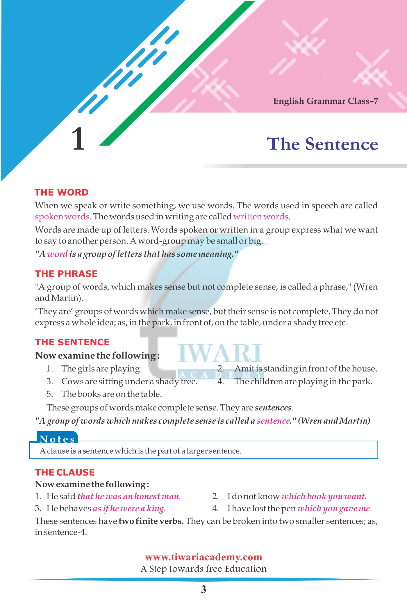 Class 7 English Language Worksheet