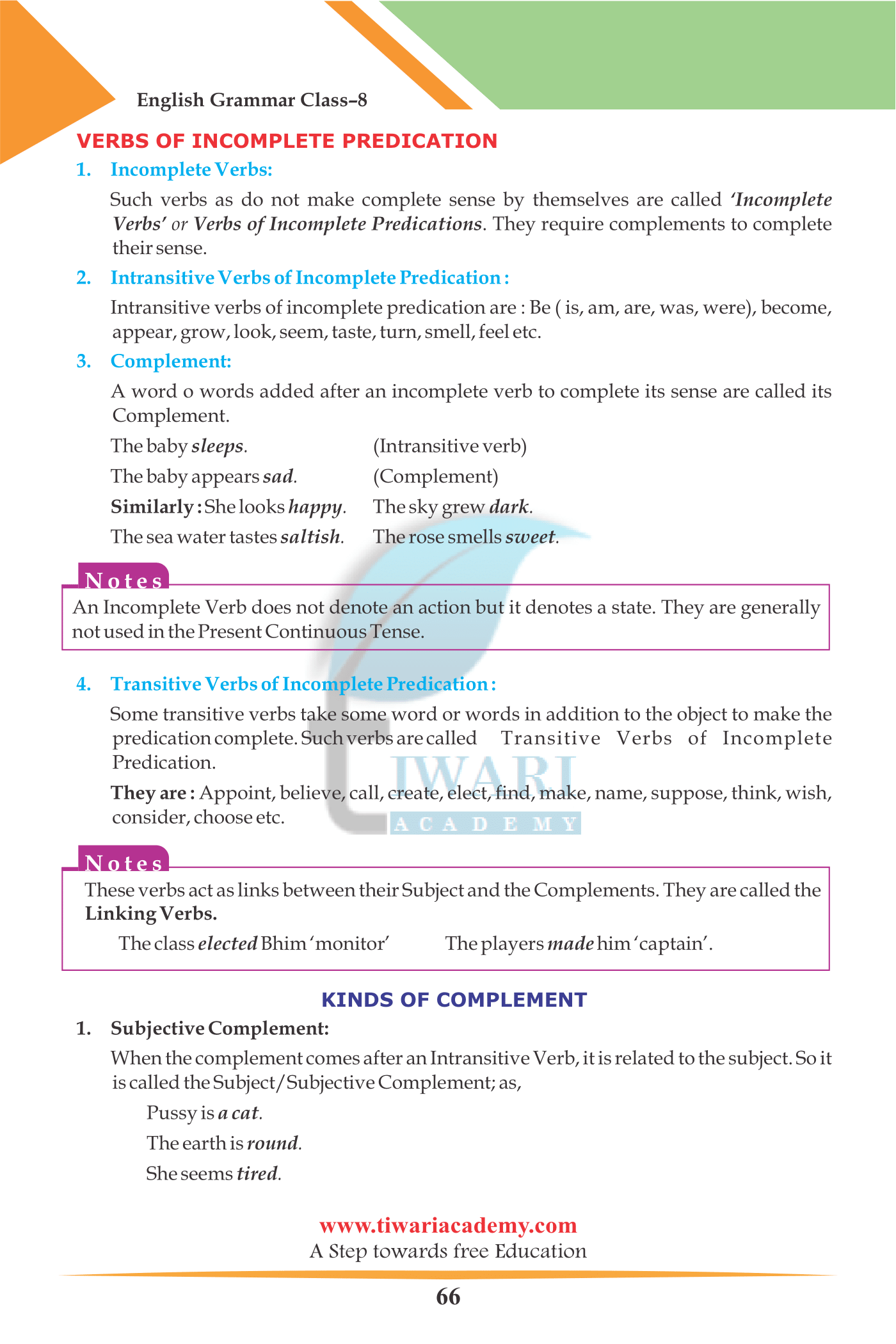 Class 8 English Grammar Chapter 6 The Verb For Session 2023-2024.