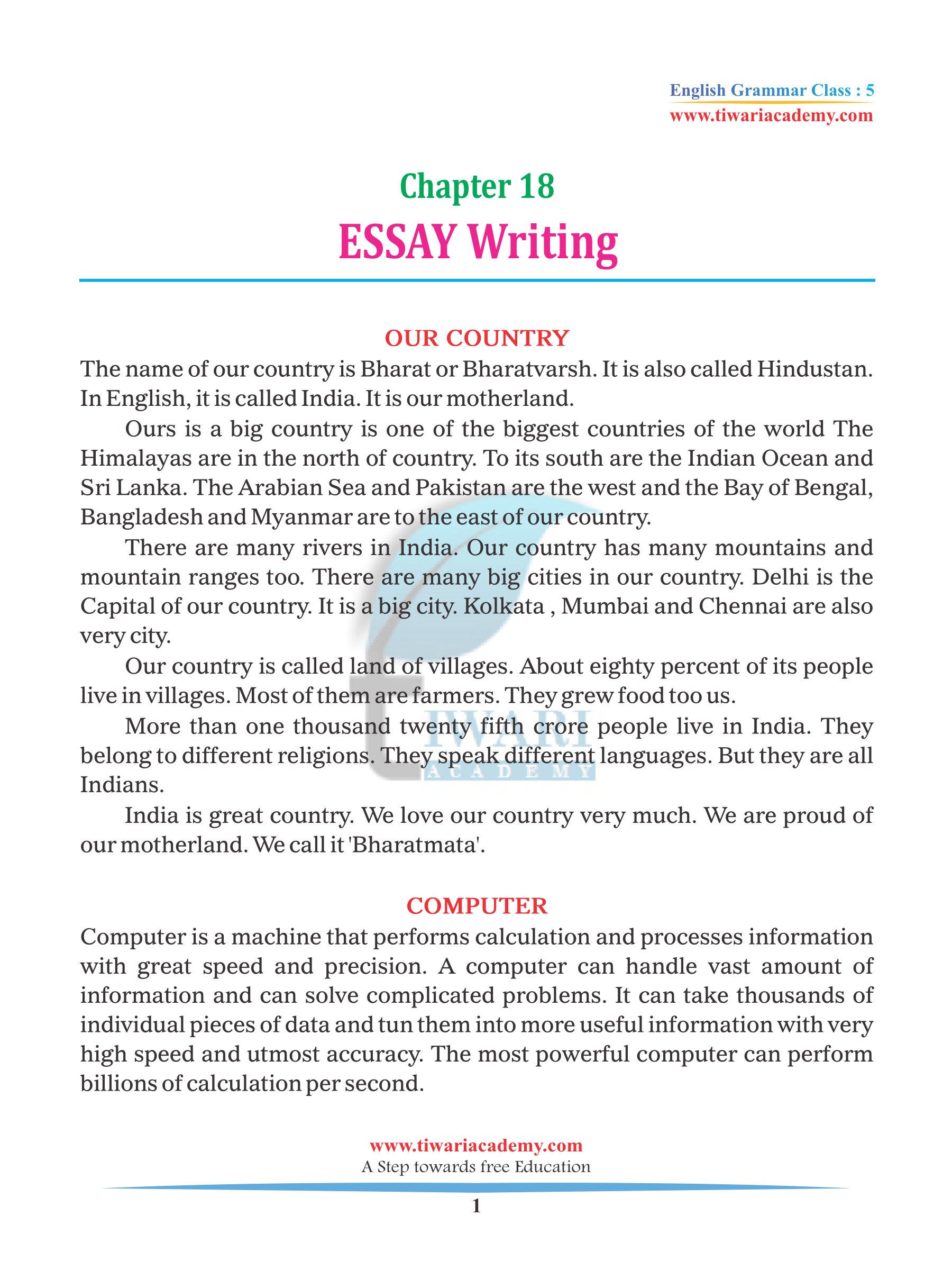 topics of essay for class 5