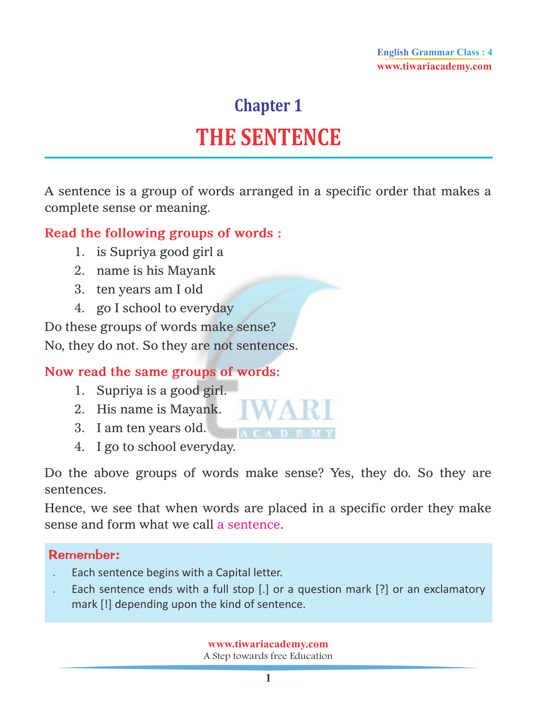 Make Sentences In English For Class 2