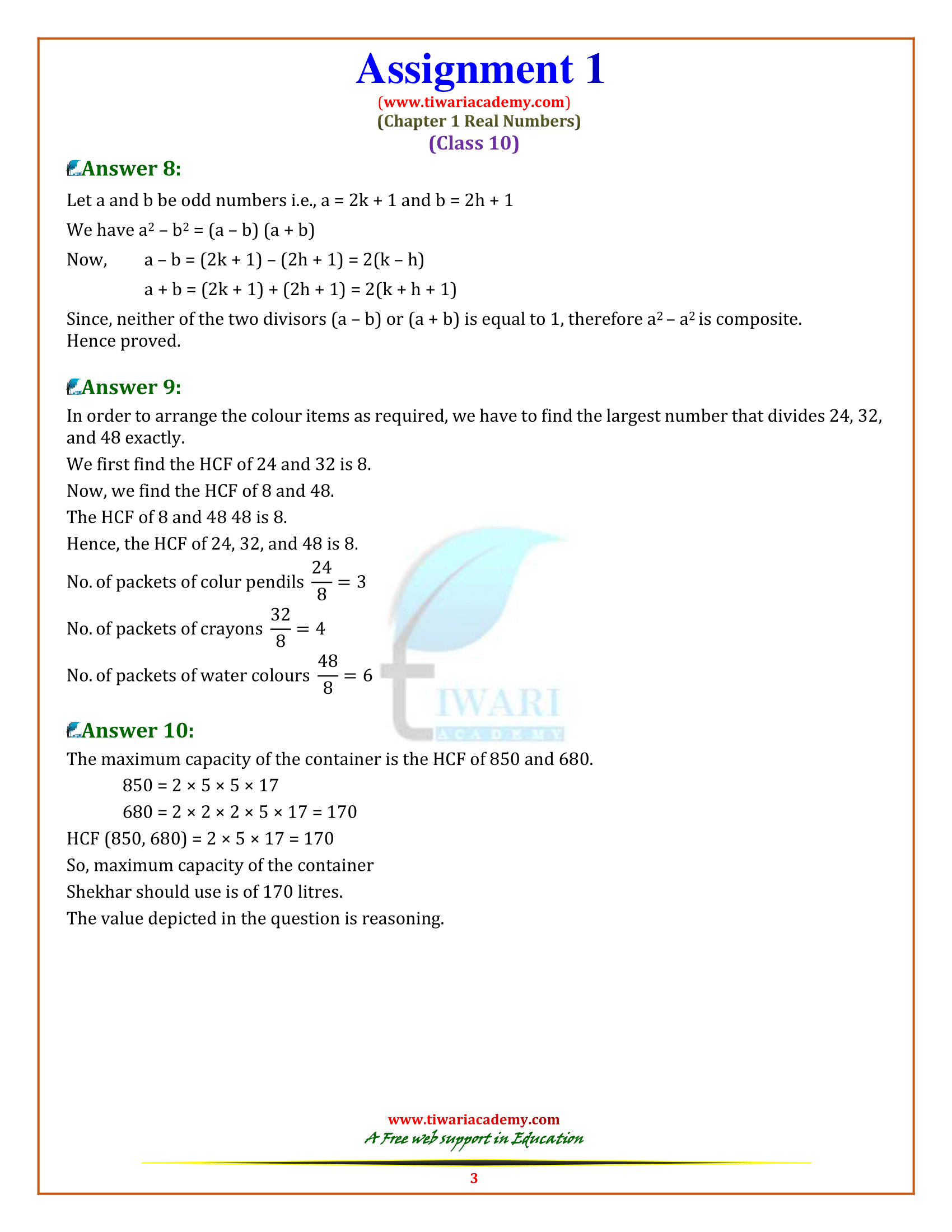 assignment on real numbers class 10