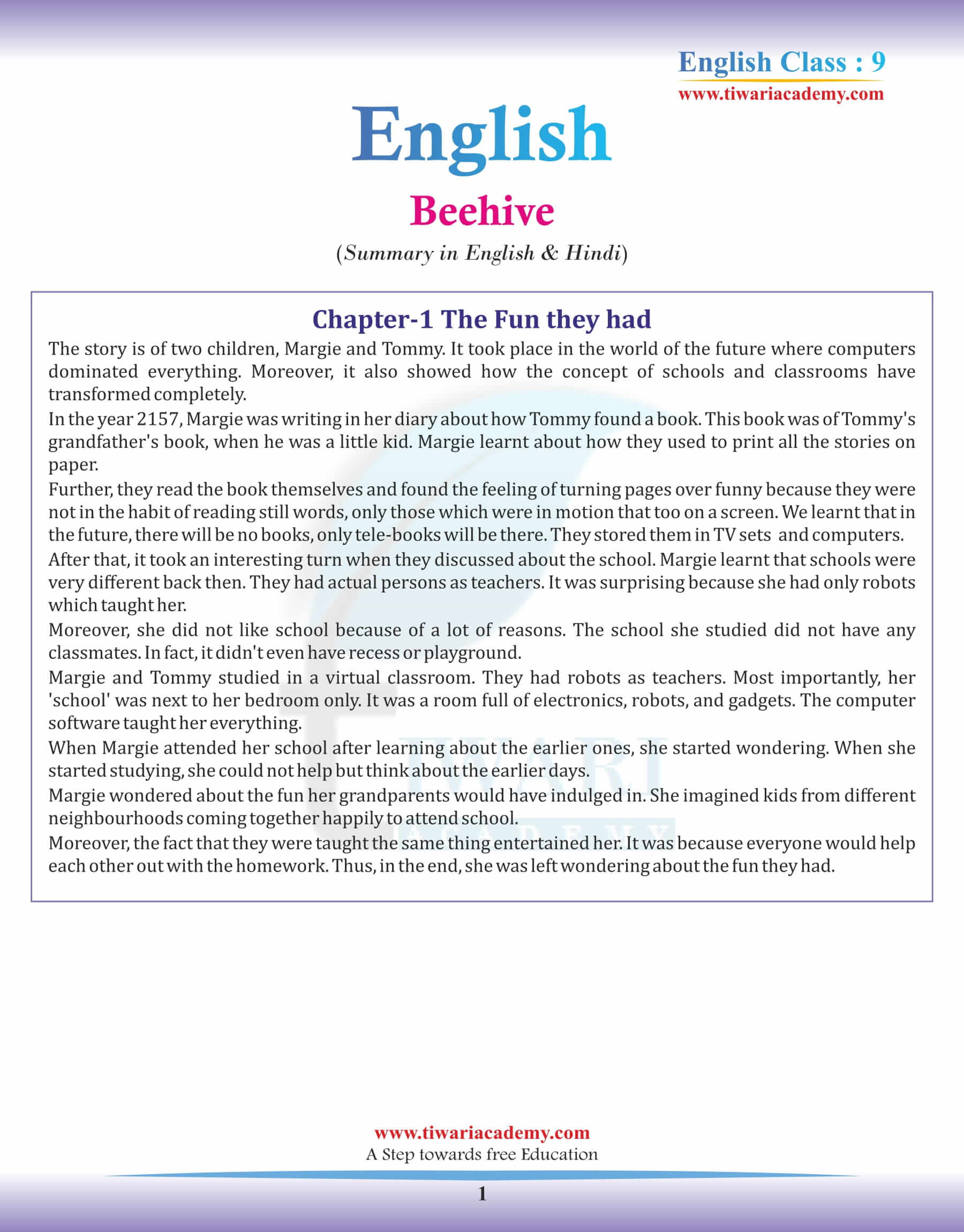 book review of beehive class 9