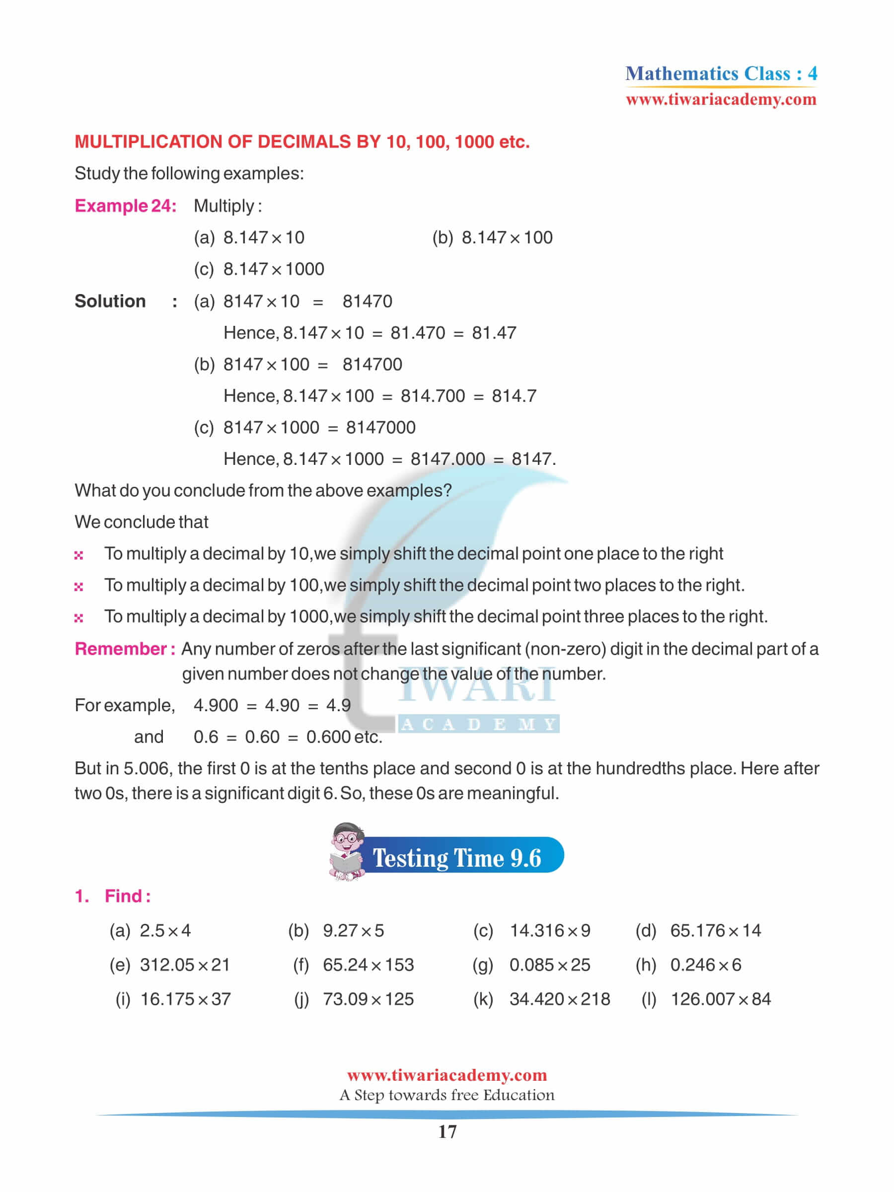 Class 4 Maths Chapter 9 Practice Book in PDF