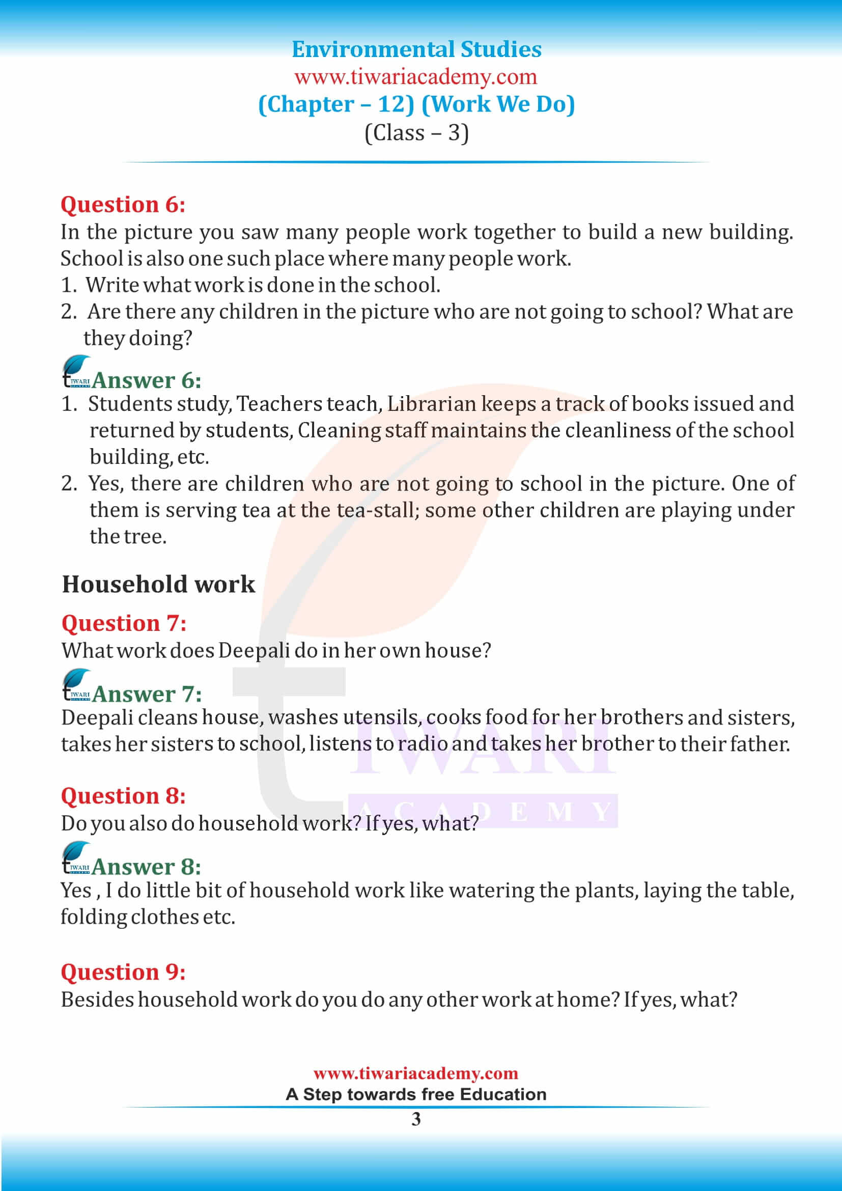 Work We Do Class 3 Notes CBSE EVS Chapter 12 [PDF]