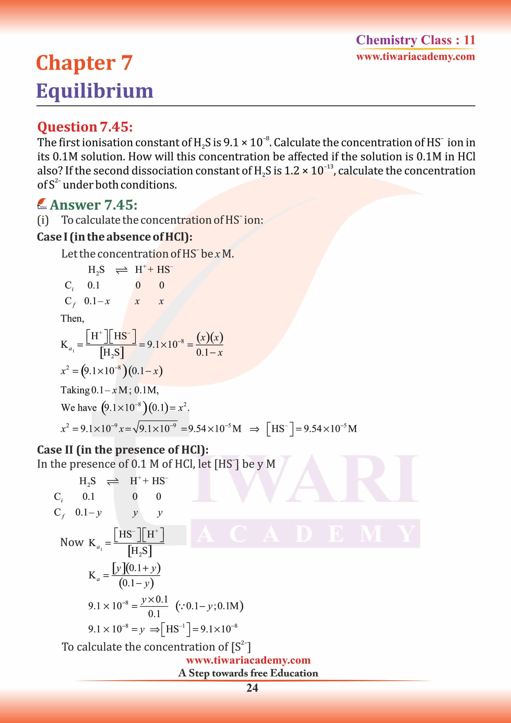 NCERT Solutions For Class 11 Chemistry Chapter 7 Equilibrium