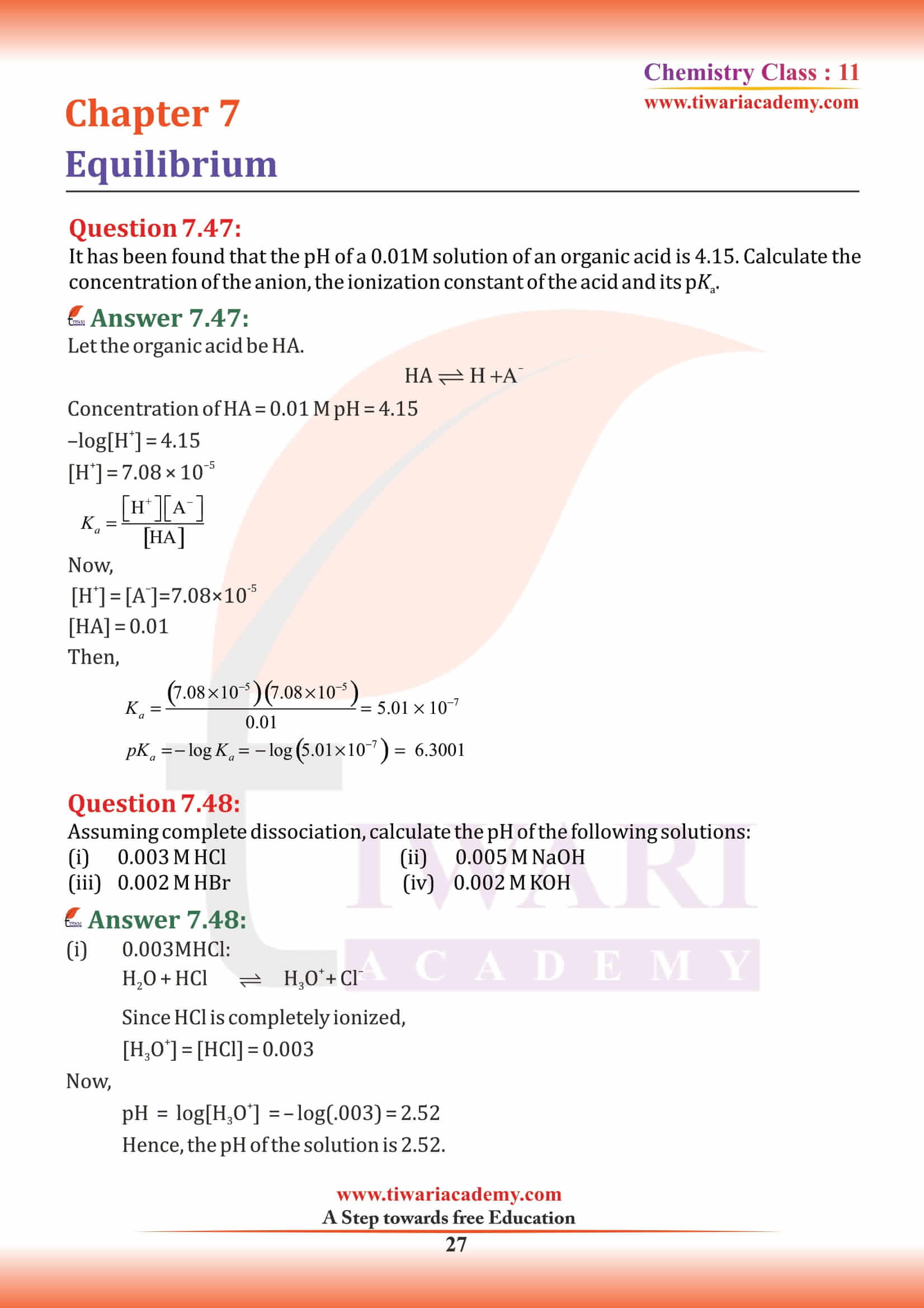 NCERT Solutions For Class 11 Chemistry Chapter 7 Equilibrium