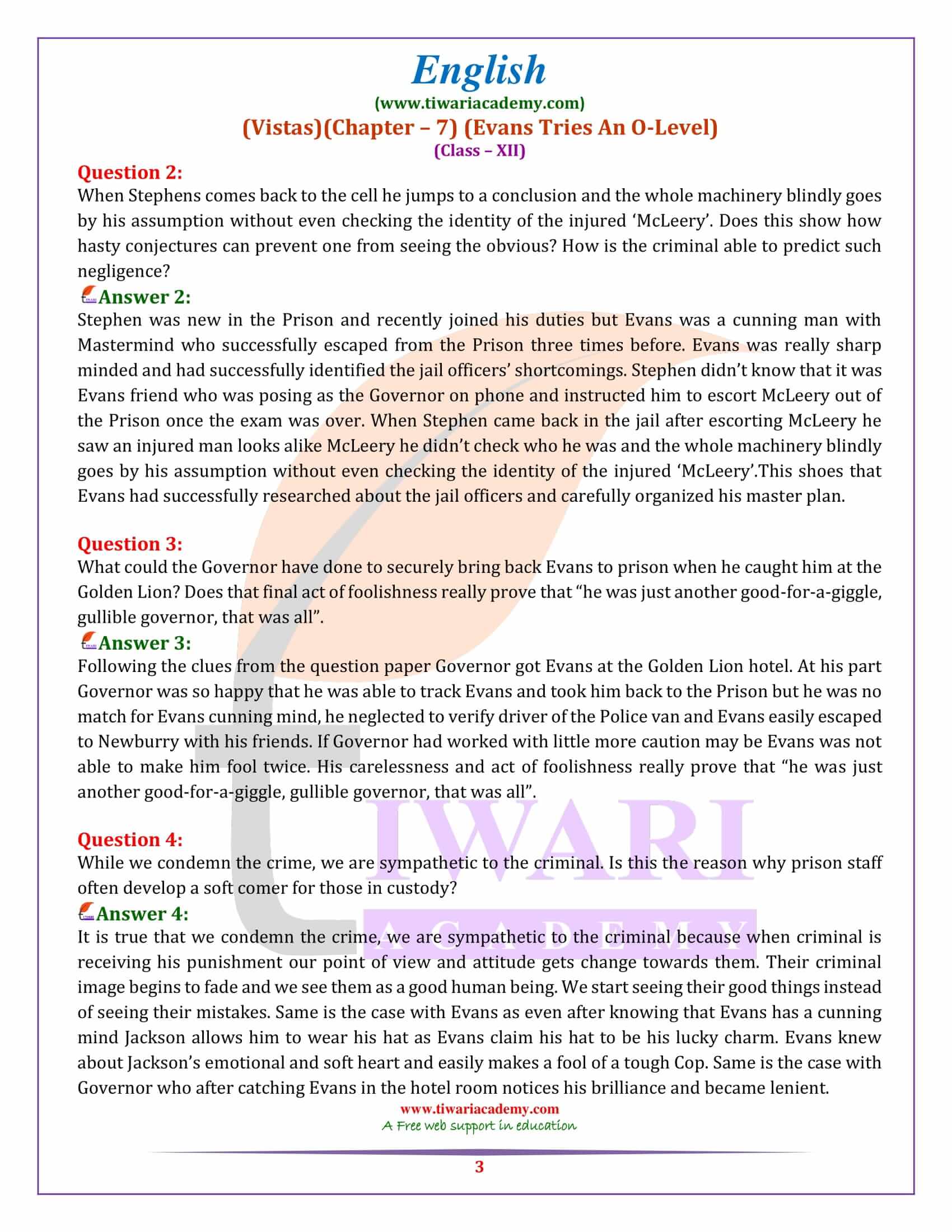 NCERT Solutions For Class 12 English Vistas Chapter 7 Evans Tries O