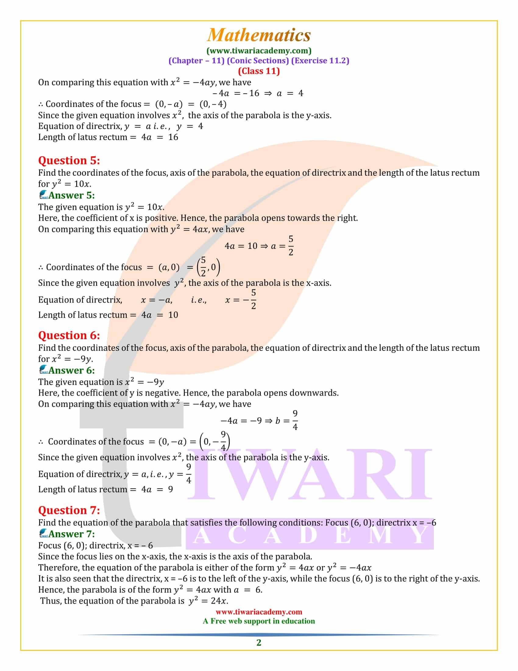 NCERT Solutions for Class 11 Maths Exercise 11.2 Conic Sections