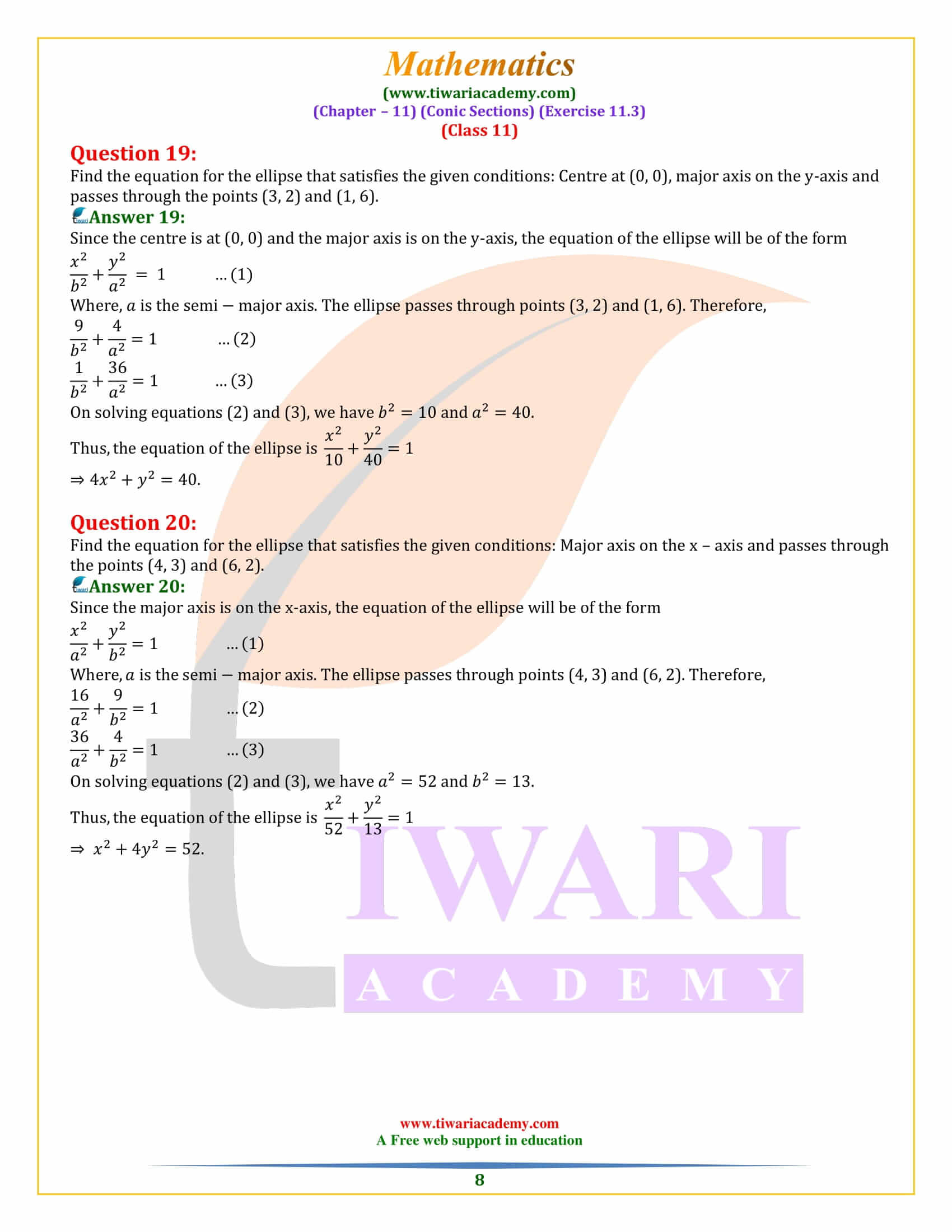 NCERT Solutions for Class 11 Maths Exercise 11.3 Conic Sections