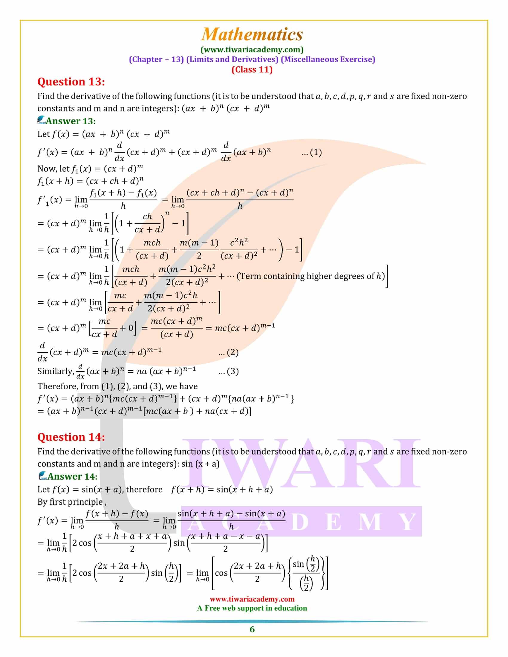 NCERT Solutions for Class 11 Maths Chapter 13 Miscellaneous Exercise