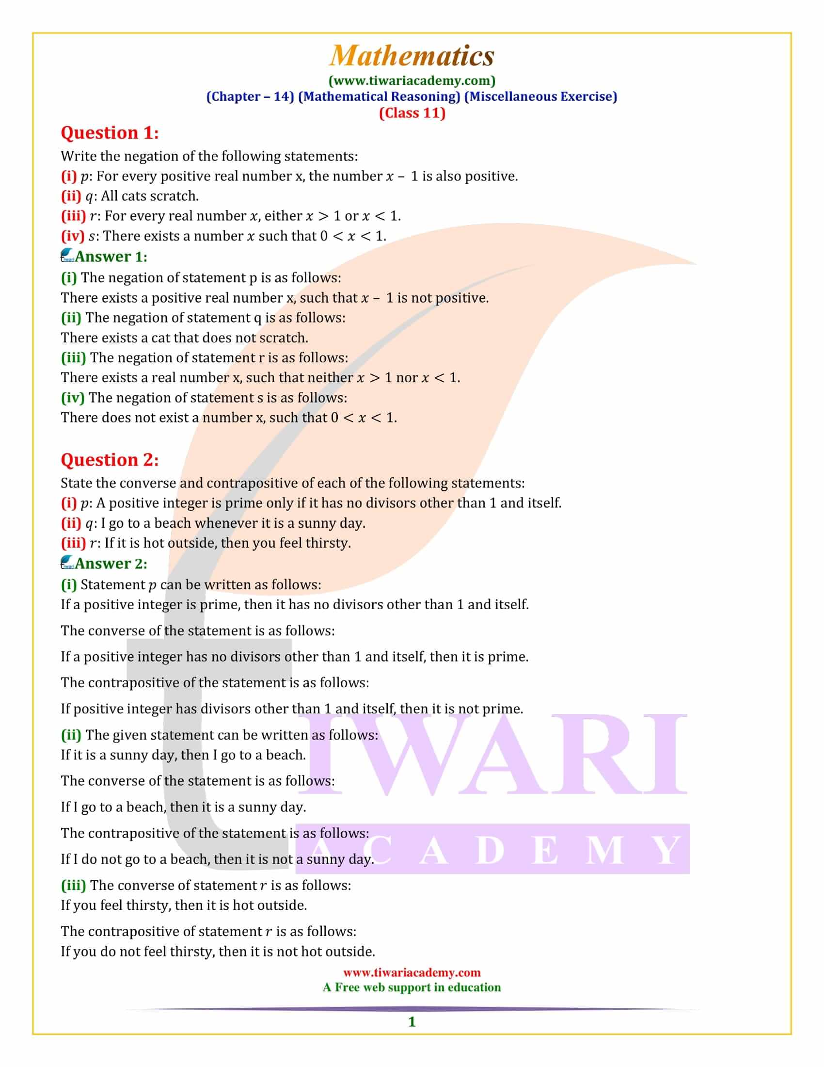 NCERT Solutions for Class 11 Maths Chapter 14 Miscellaneous Exercise