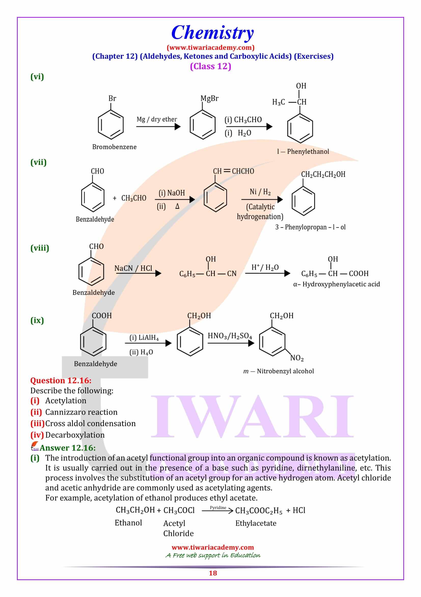 NCERT Solutions For Class 12 Chemistry Chapter 12 Aldehydes Ketones