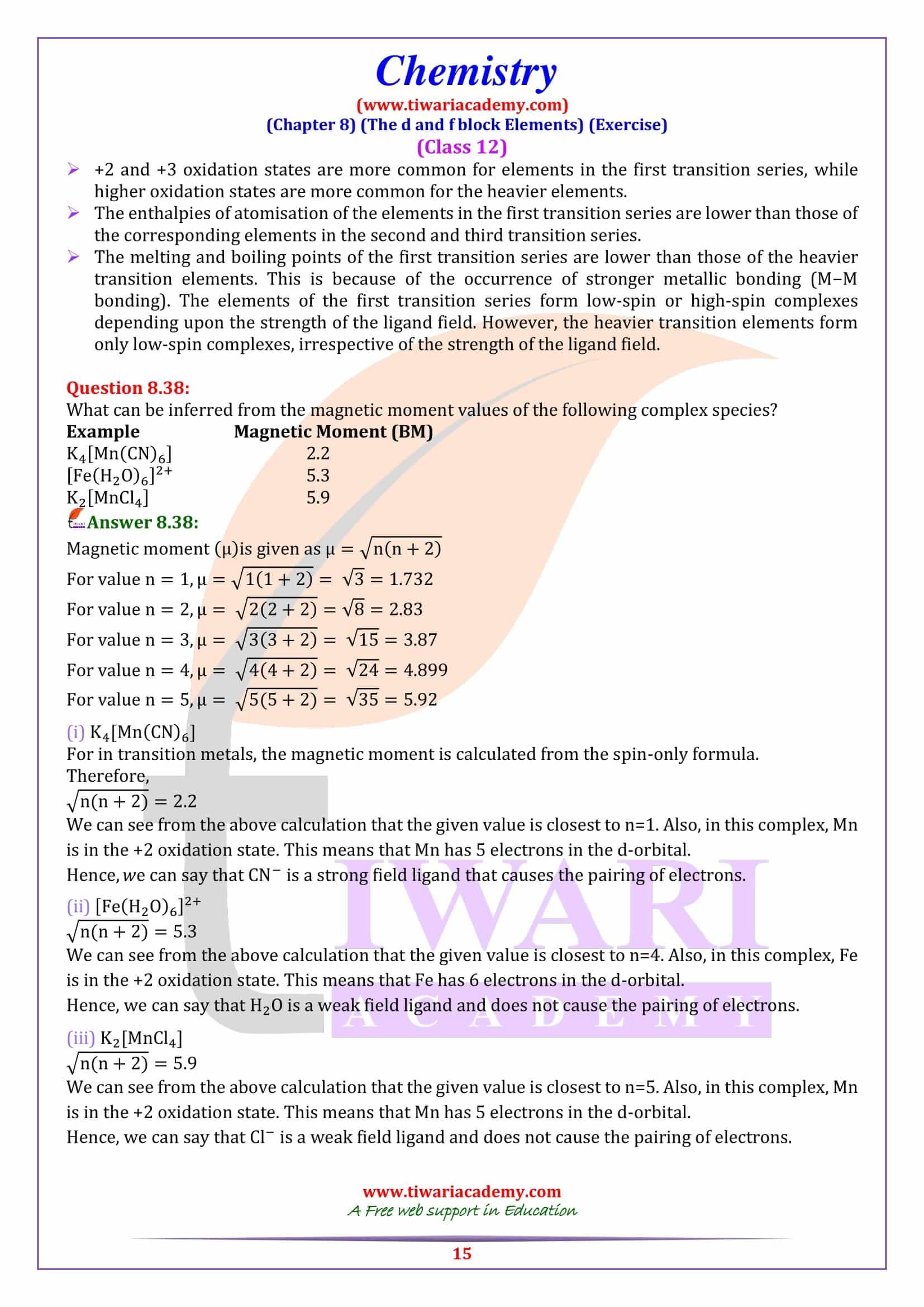 experiment no 8 chemistry class 12