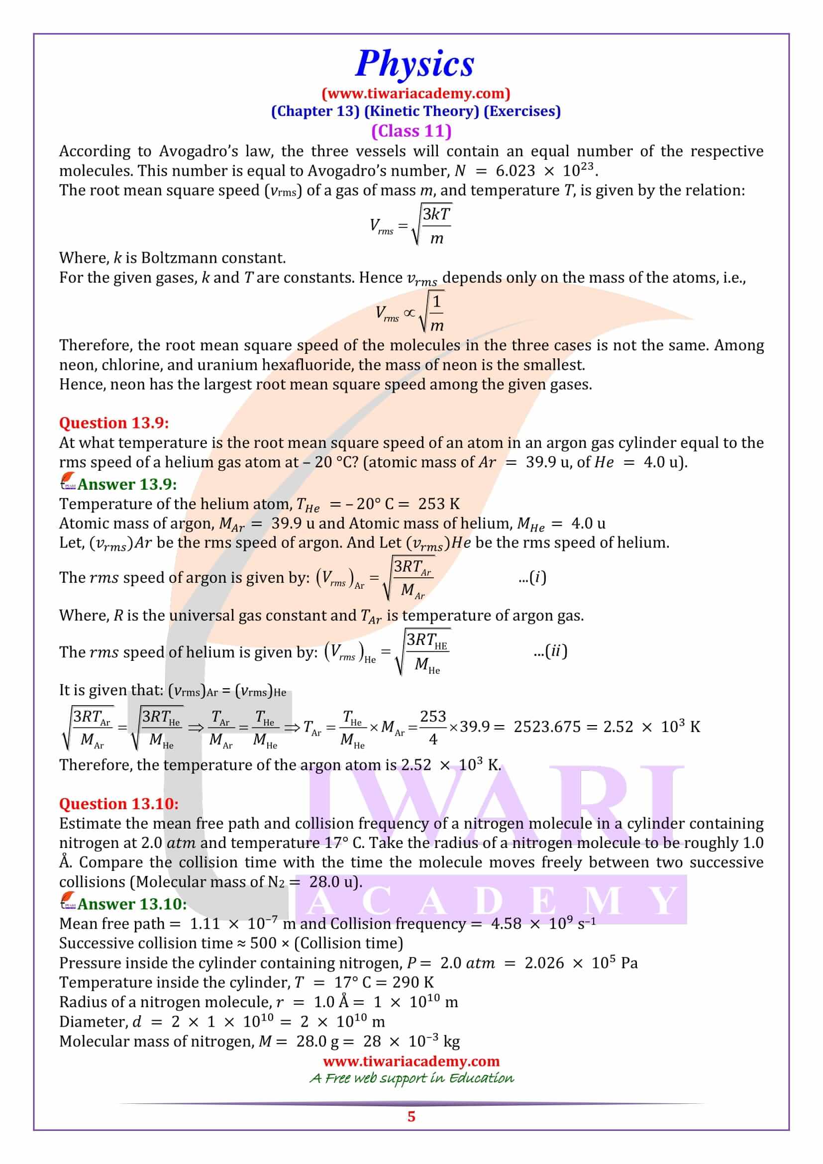 NCERT Solutions for Class 11 Physics Chapter 13 Kinetic Theory