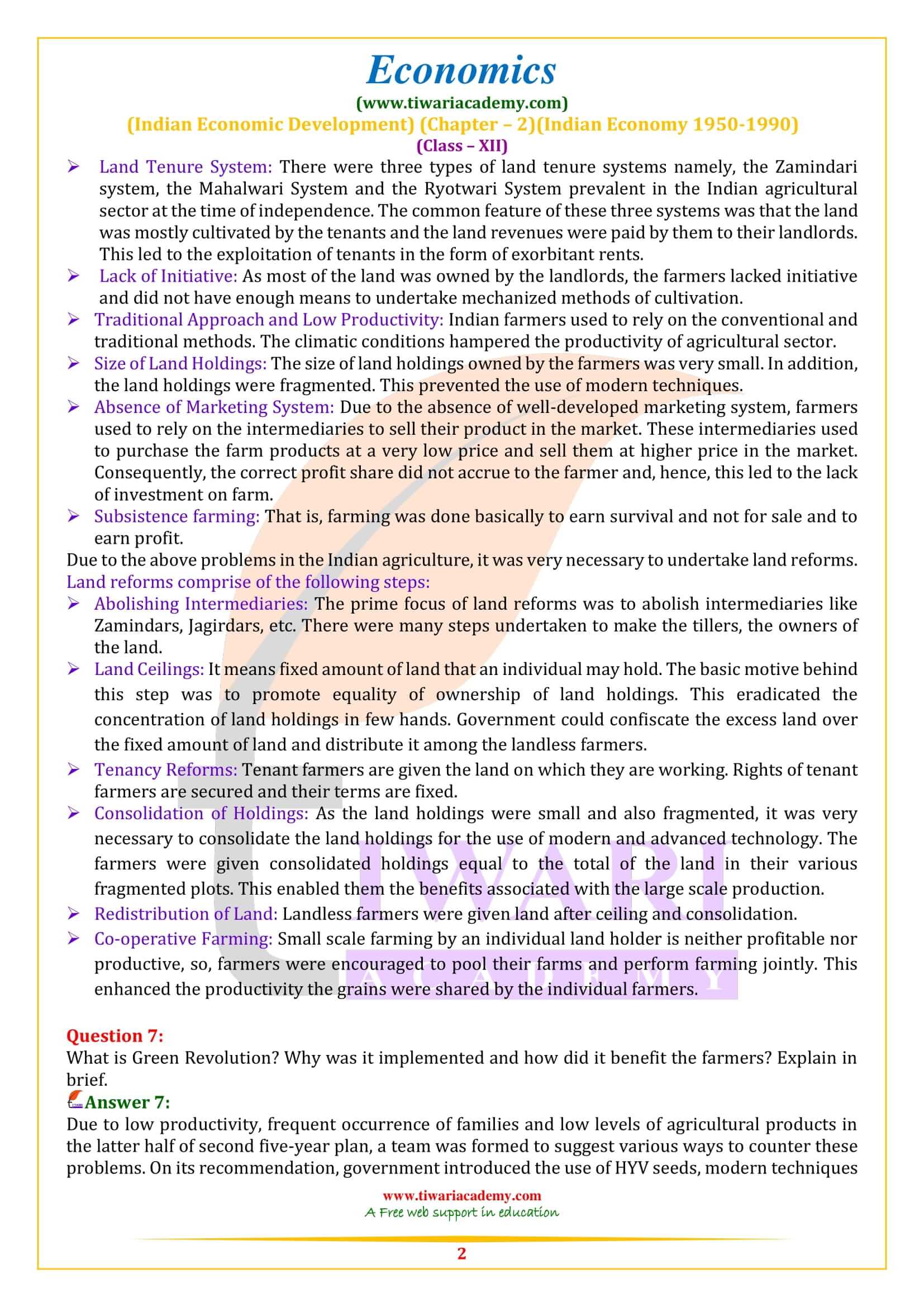 NCERT Solutions for Class 12 Indian Economic Development Chapter 2