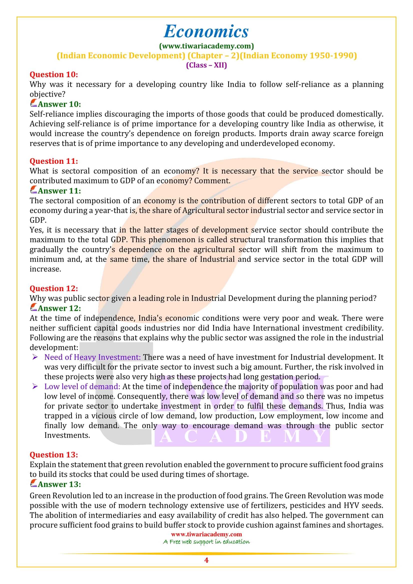 Class 12 Indian Economic Development Chapter 2 Question Answers