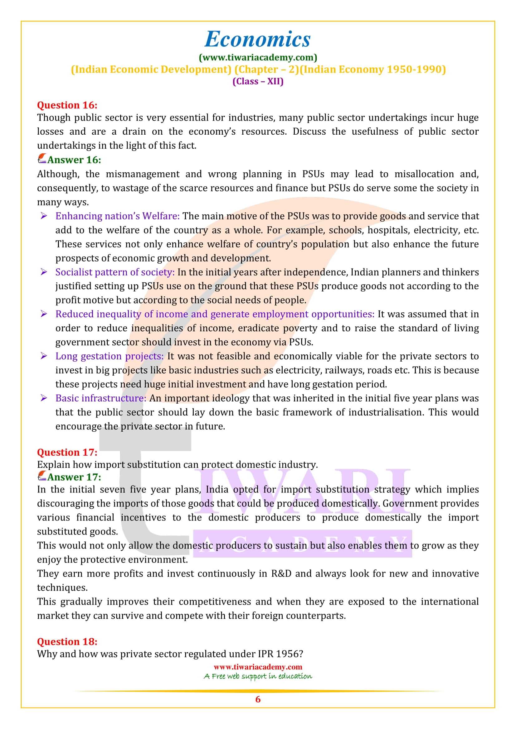 Class 12 Indian Economic Development Chapter 2 extra questions answers