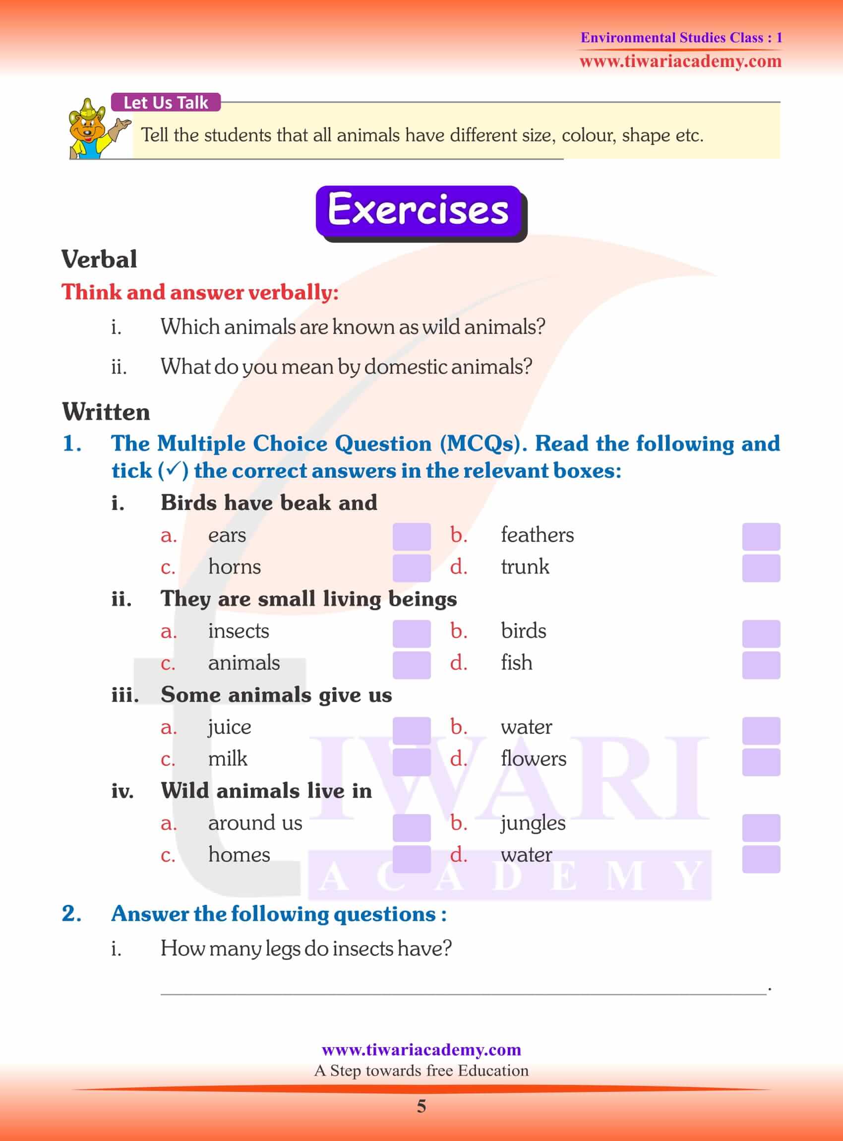 Ncert Solutions For Class 1 Evs Chapter 11 Animal Around Us