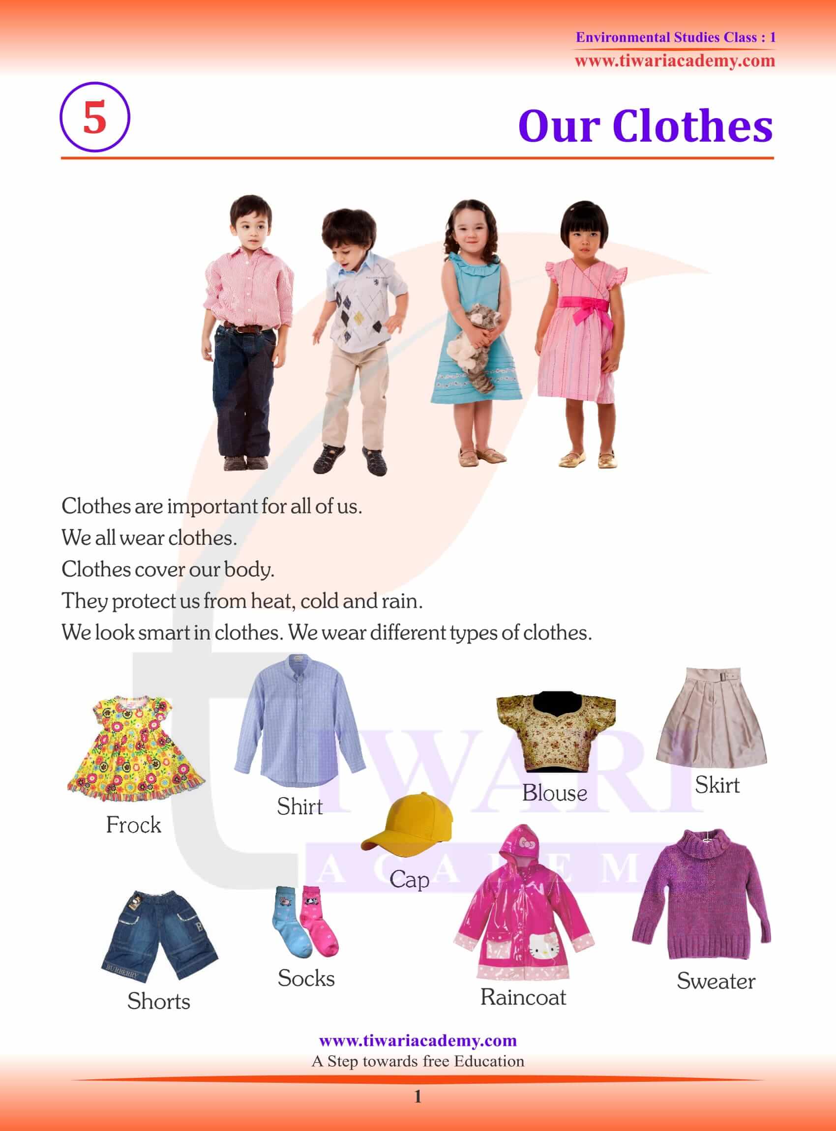 NCERT Solutions for Class 1 EVS Chapter 5 Our Clothes