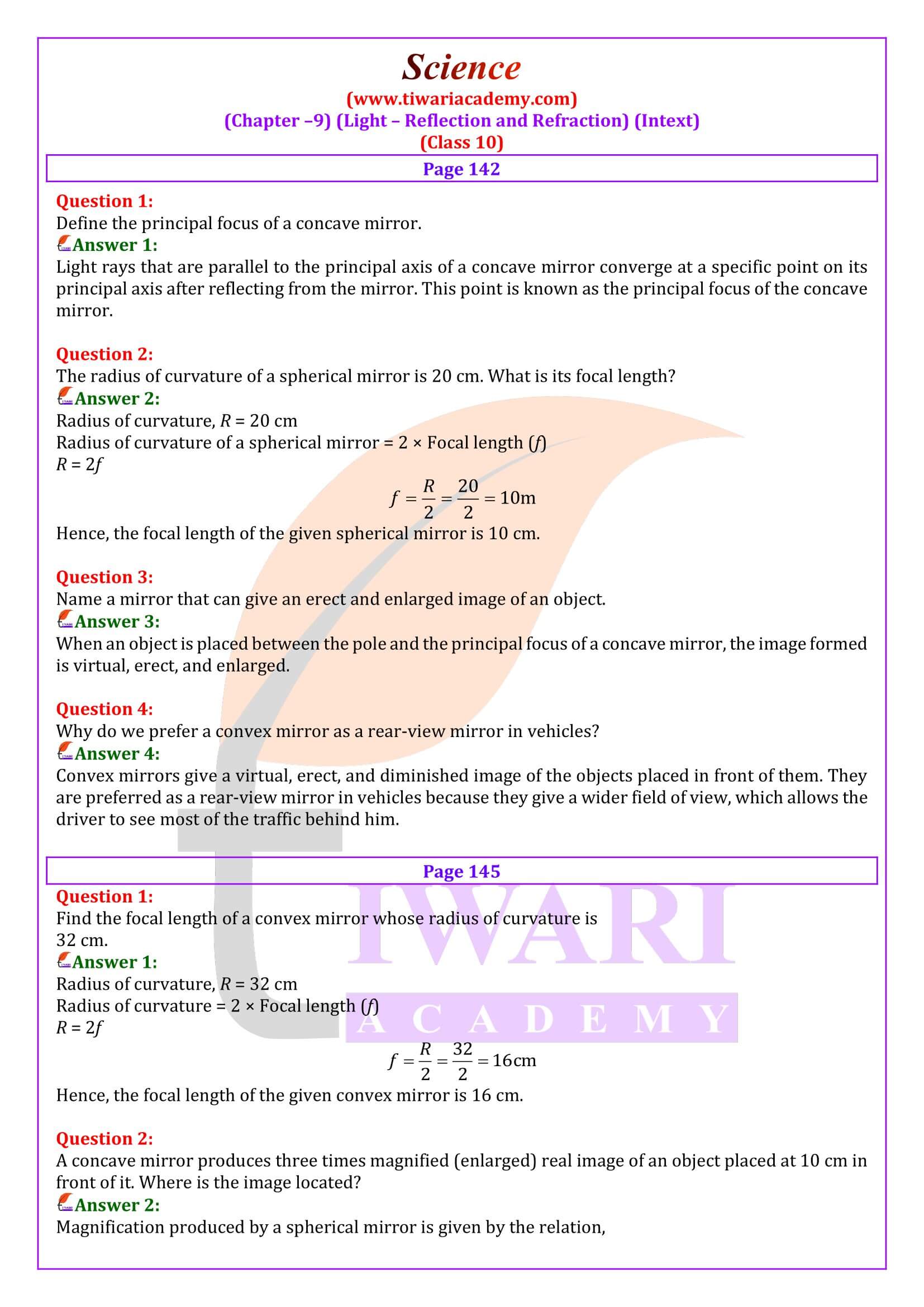 NCERT Solutions for Class 10 Science Chapter 10 Light Reflection and  Refraction