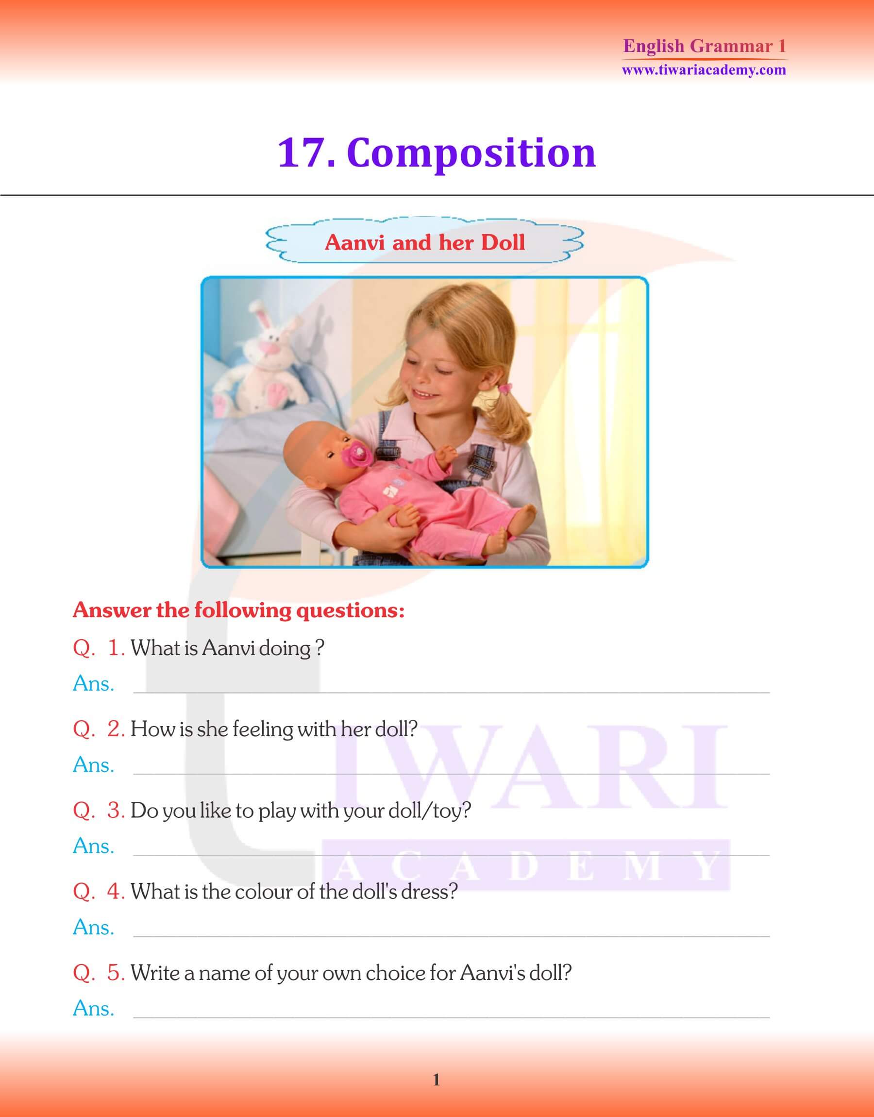 Class 1 English Grammar Chapter 17 Composition Worksheets