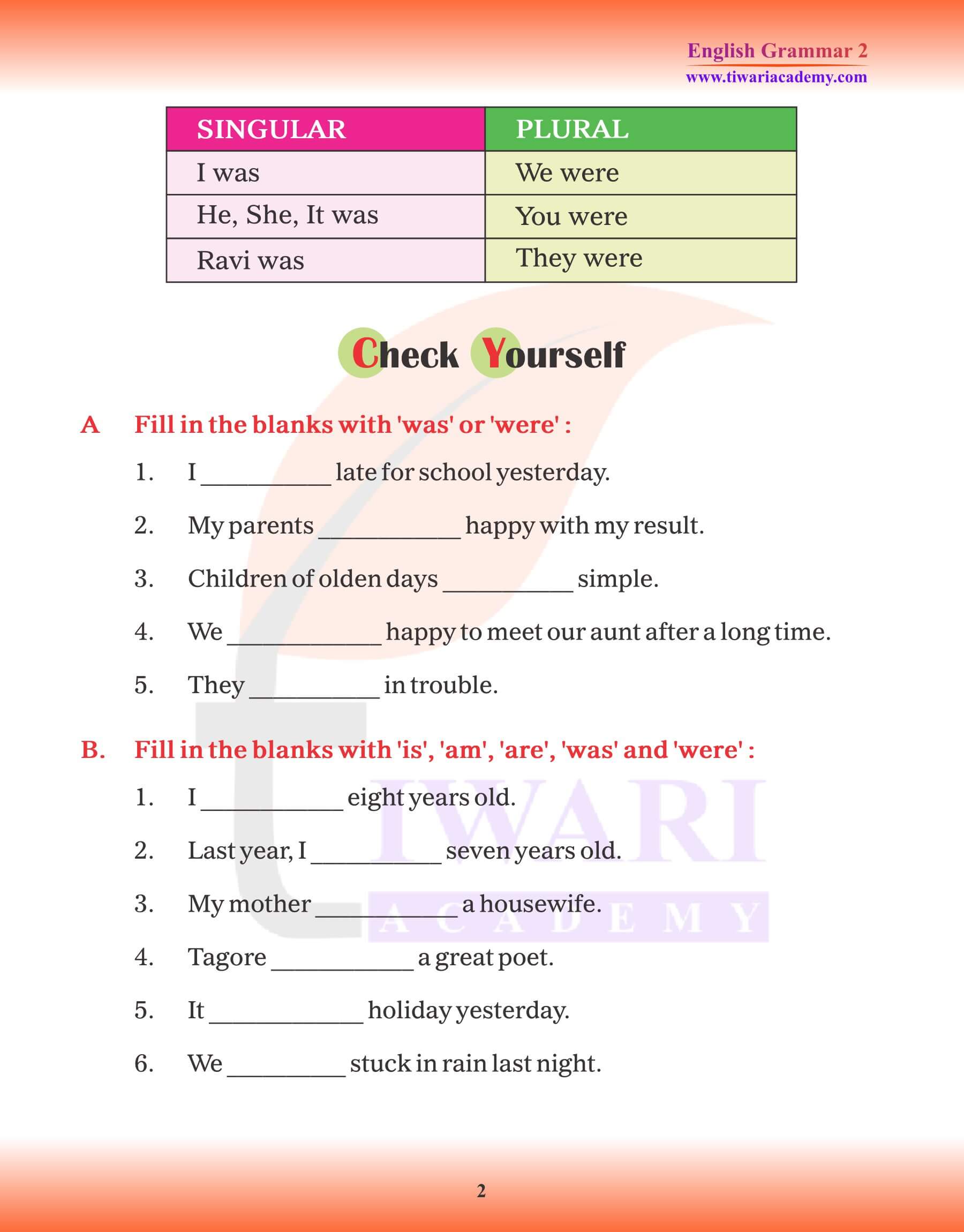 Class 2 English Grammar Chapter 11 Use of WAS and WERE