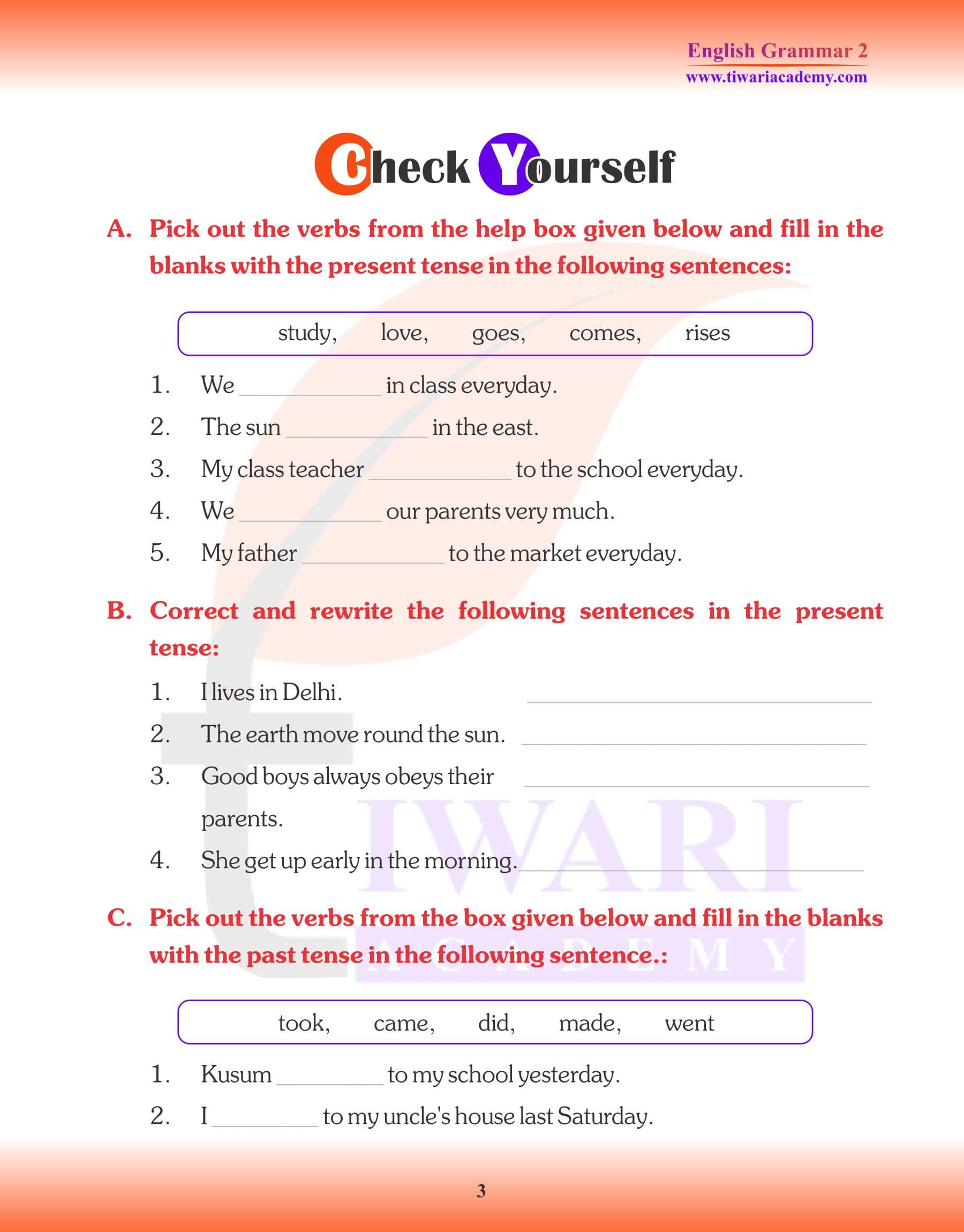 Class 2 English Grammar Chapter 13 Use of Yesterday, Today, Tomorrow.