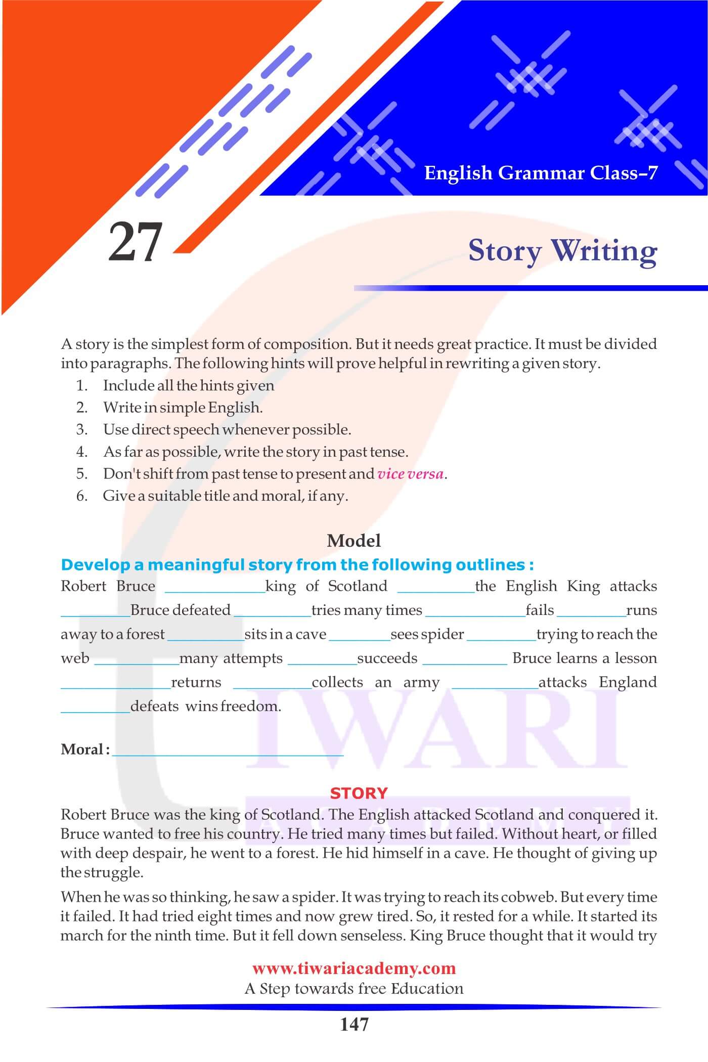 article writing for class 7 with hints