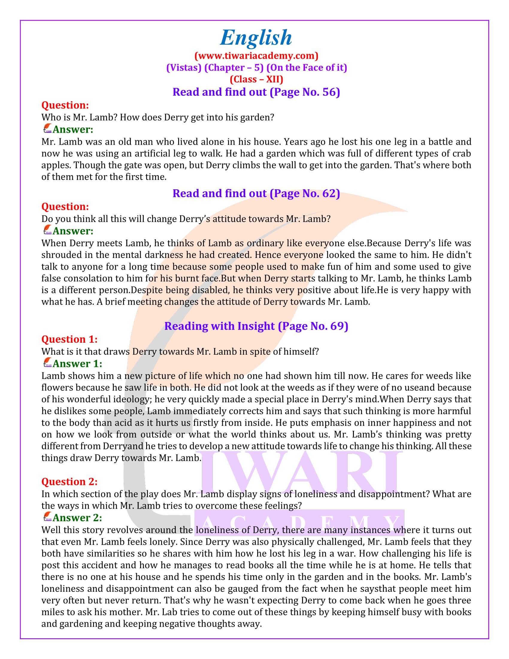 NCERT Solutions for Class 12 English Vistas Chapter 5