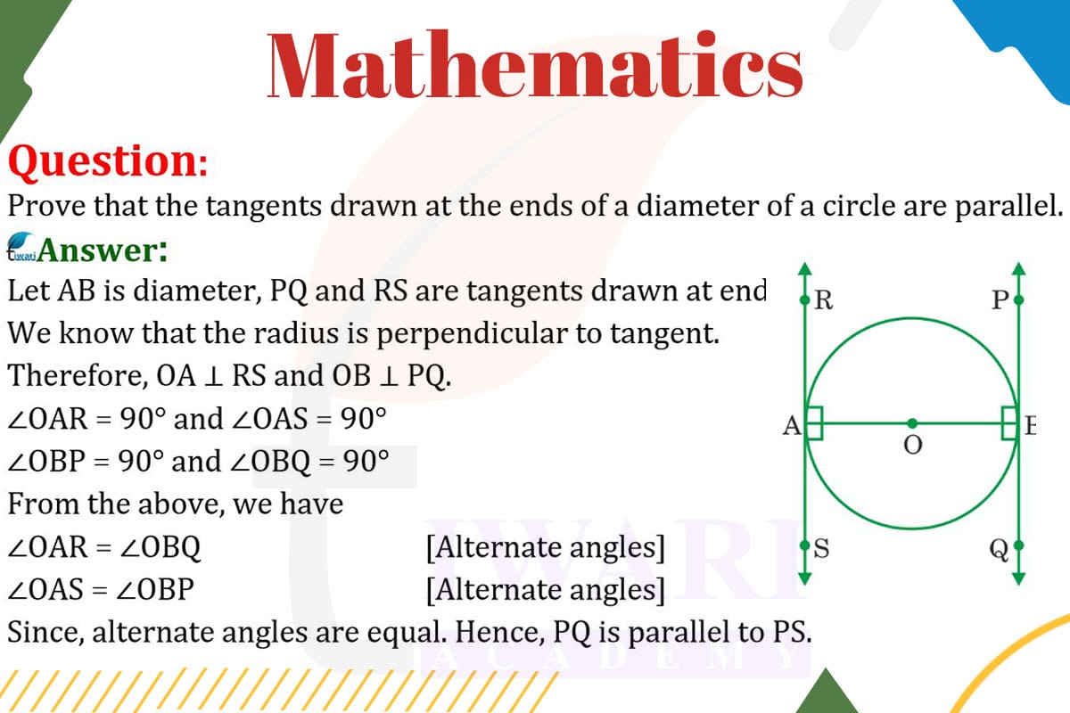 Prove that the tangents drawn at the ends of a diameter of circle are parallel.