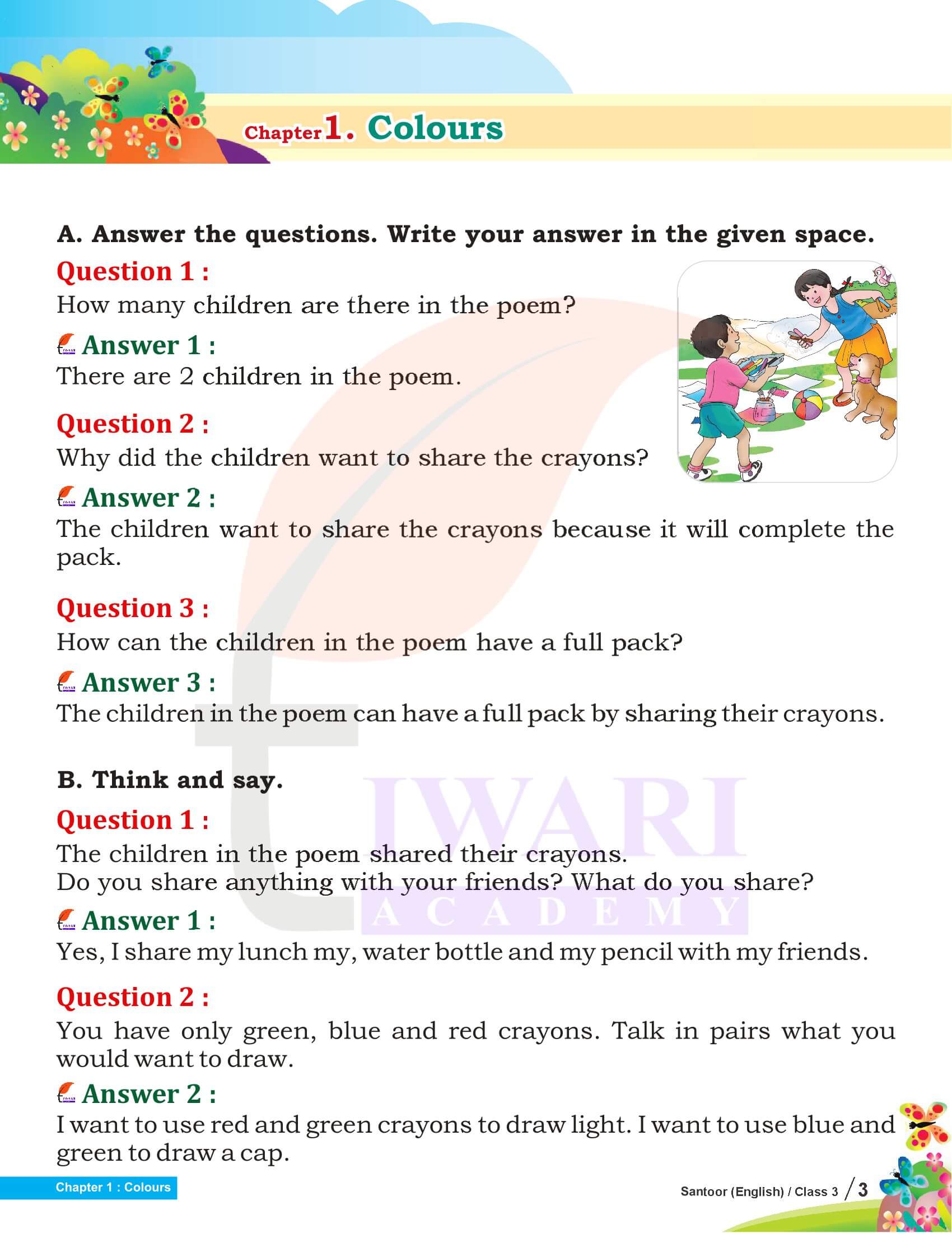 NCERT Solutions Class 3 English Santoor Chapter 1 Colours