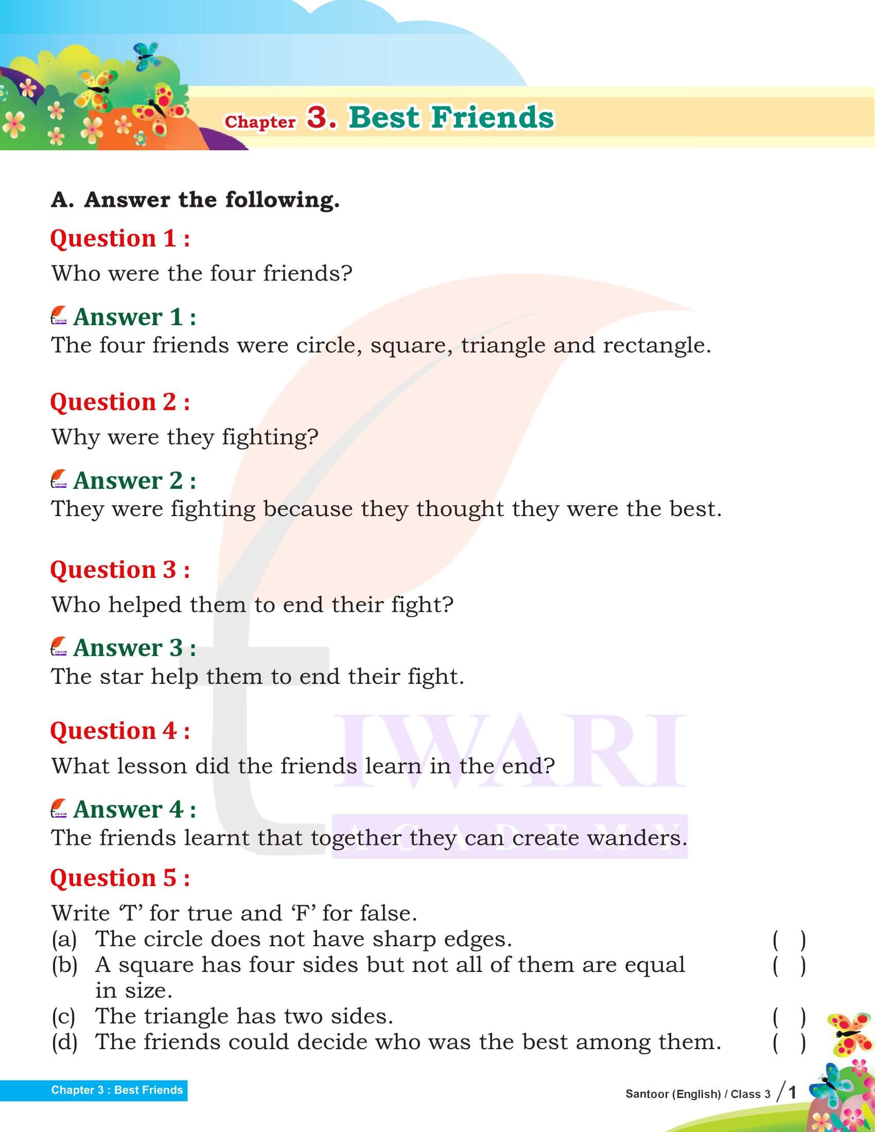 NCERT Solutions for Class 3 English Santoor Chapter 3 Best Friends Answers