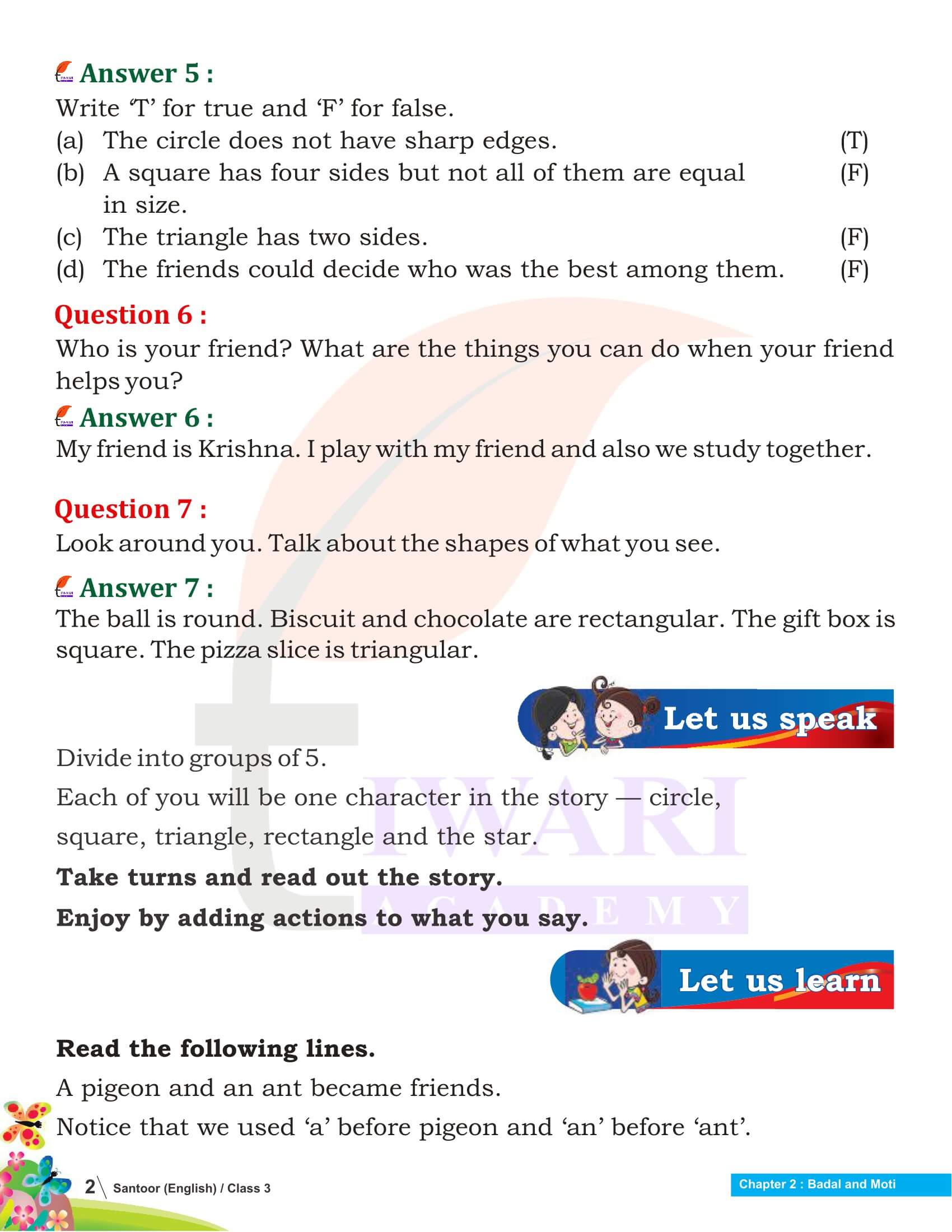 NCERT Solutions for Class 3 English Santoor Chapter 3 Answers