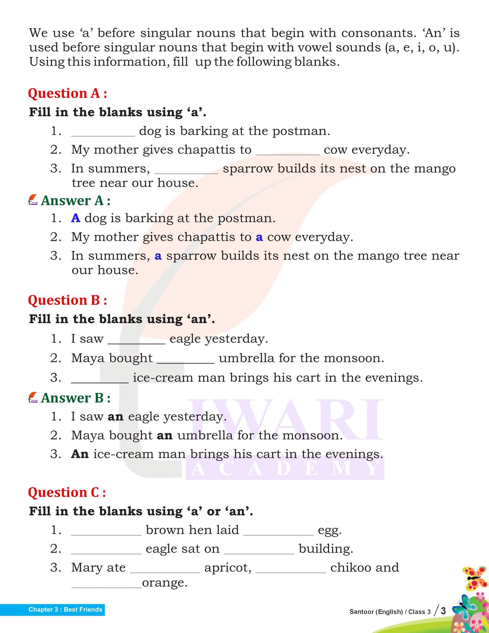 NCERT Solutions for Class 3 English Santoor Chapter 3 Questions