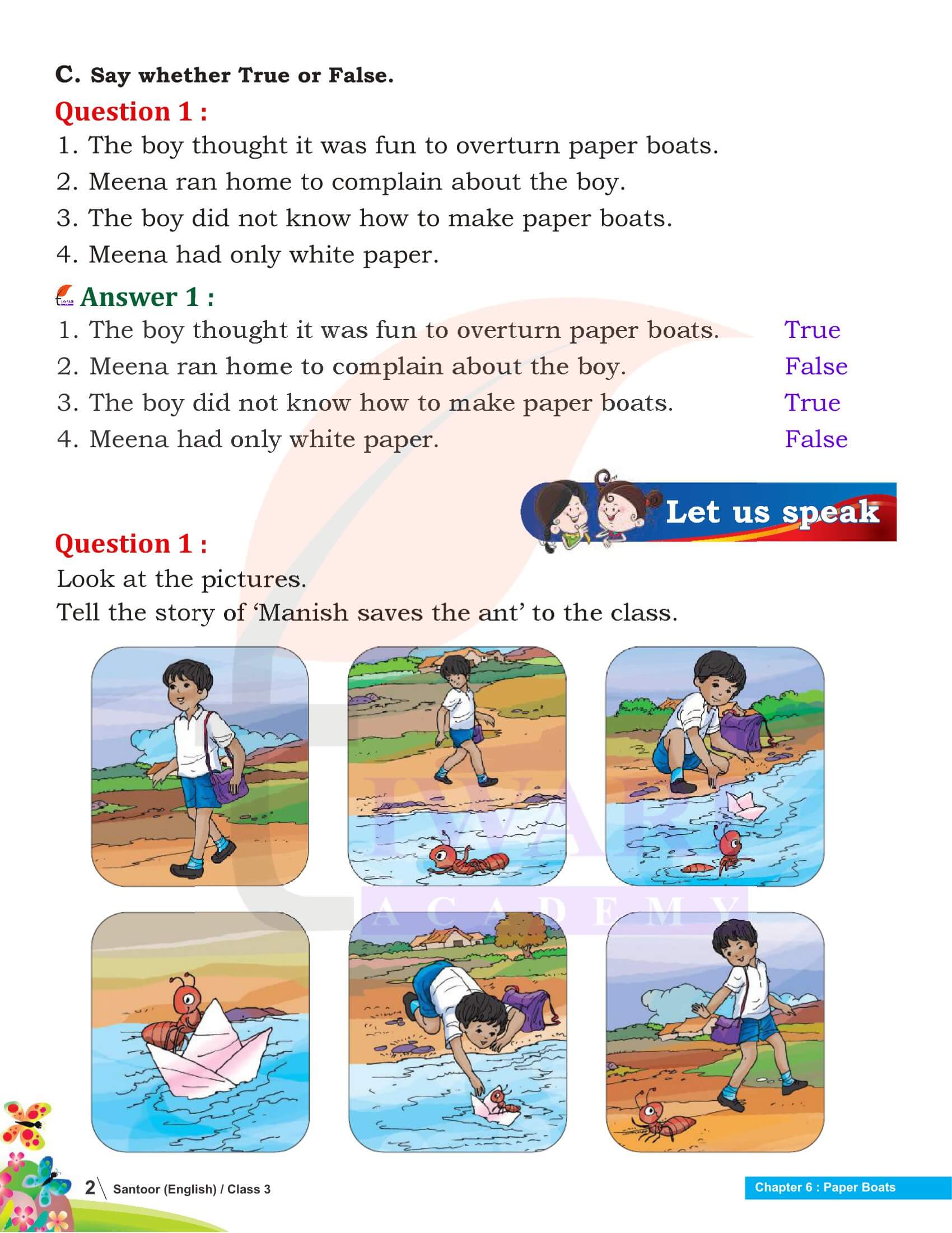 NCERT Solutions for Class 3 English Santoor Chapter 6 Paper Boats Solutions
