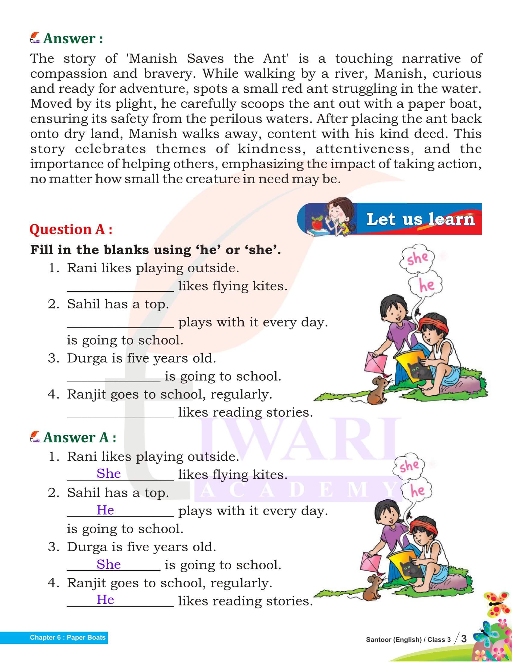 NCERT Solutions for Class 3 English Santoor Chapter 6 Paper Boats all answers