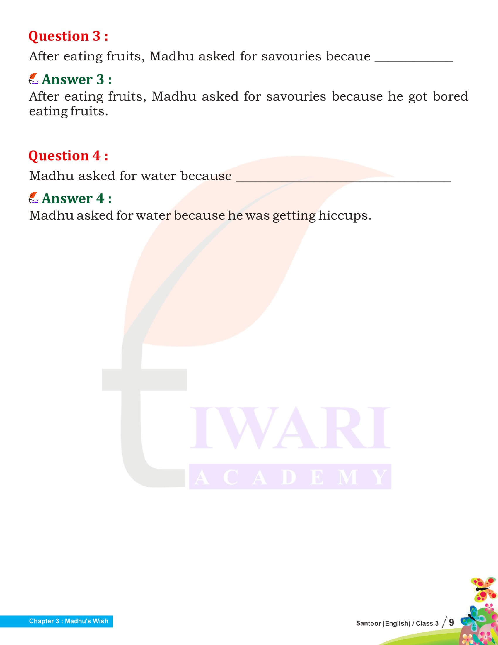 Class 3 English Santoor Chapter 9 Solutions
