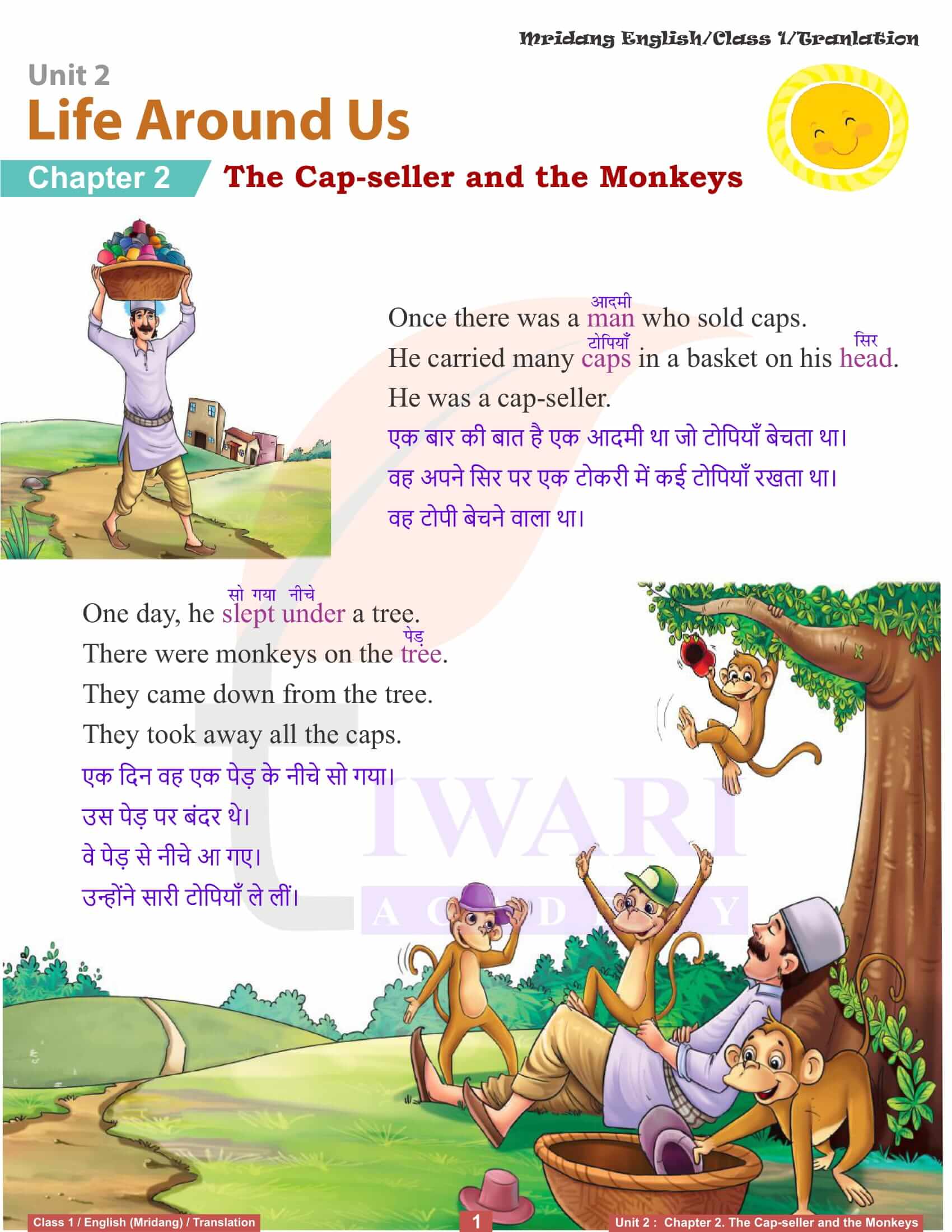 NCERT Solutions for Class 1 English Mridang Chapter 2 The Cap-seller and the Monkeys of Unit 2 Life Around Us
